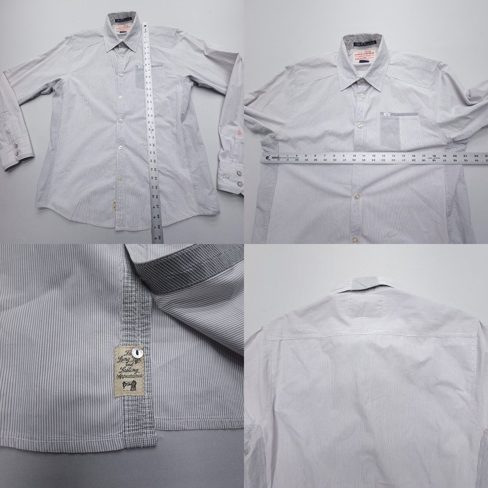 Scotch & Soda Scotch & Soda Amsterdam Button Up Shirt Mens Small Gray Striped Snap Cuffs Size US S / EU 44-46 / 1 - 8 Thumbnail