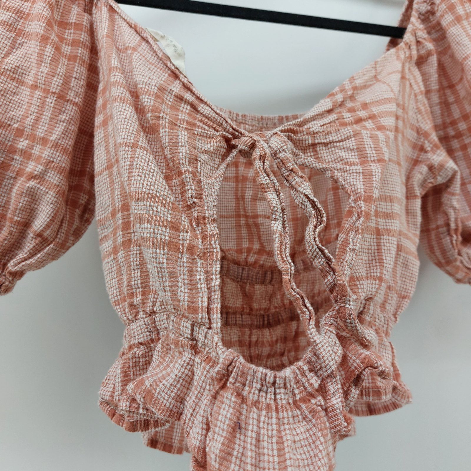 Other Sim & Sam Women's Top 90s Y2K Smocked Plaid Pink Shortsleeve Size L / US 10 / IT 46 - 3 Thumbnail