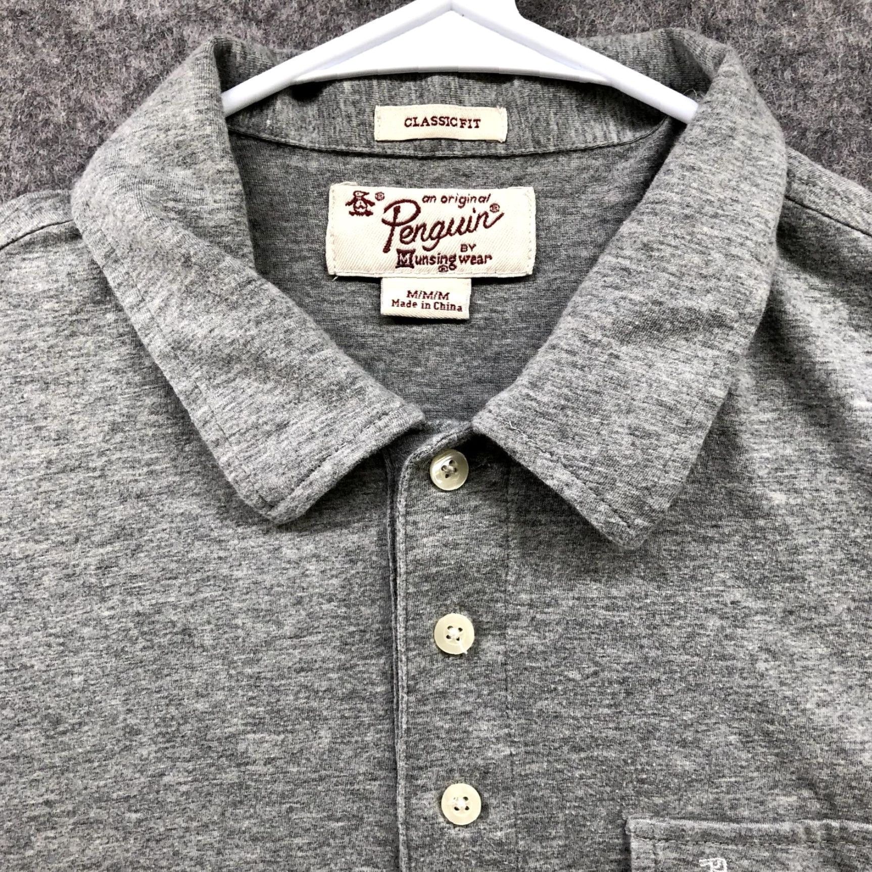 Vintage PENGUIN Polo Shirt Gray M Mens Medium Cotton Blend Shirt 1990s/2000s? Size US M / EU 48-50 / 2 - 6 Thumbnail