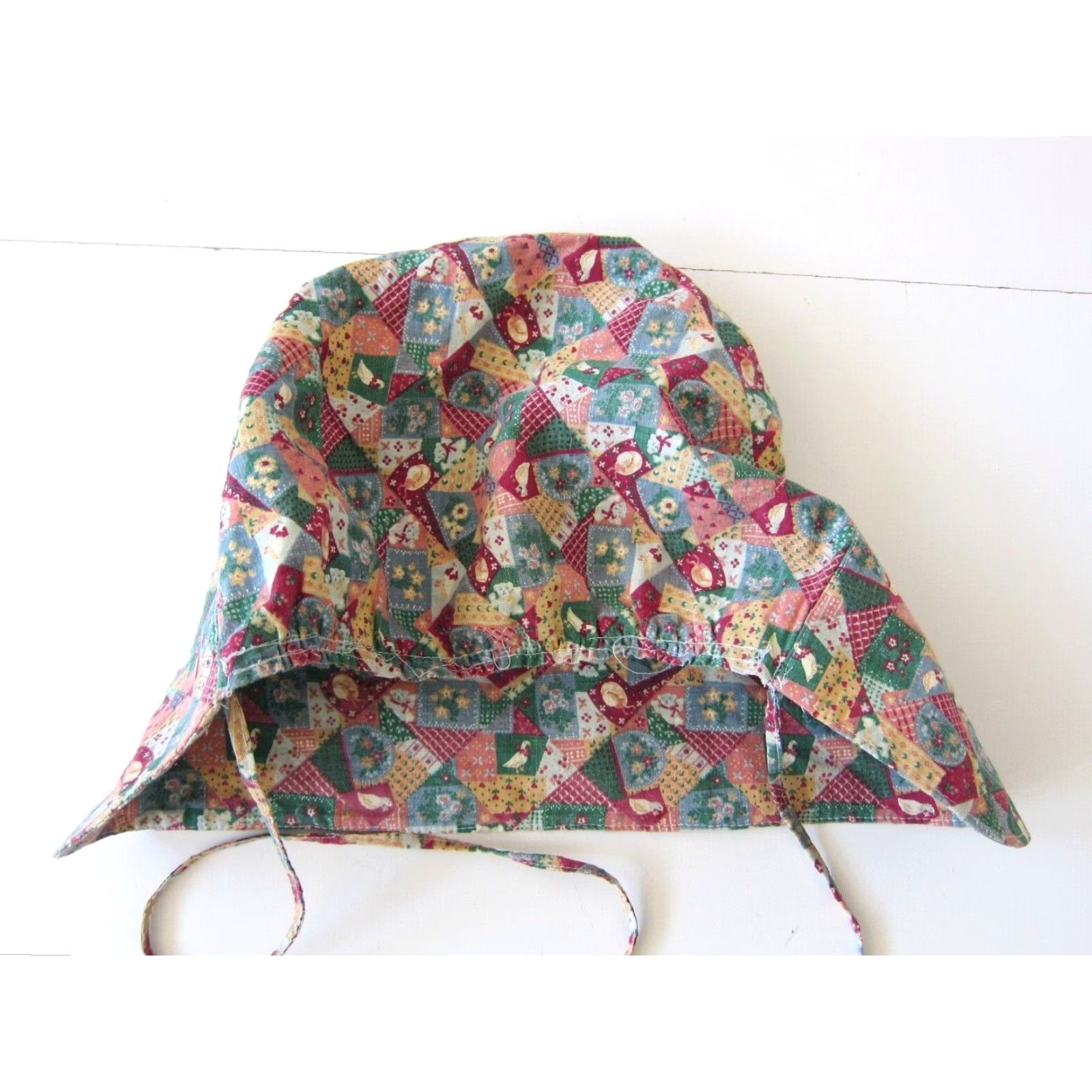 Vintage Vintage Handmade Pink Green Bird Floral Goose Hat Hood Cap Chapeau Bonnet M-L Size ONE SIZE - 7 Thumbnail