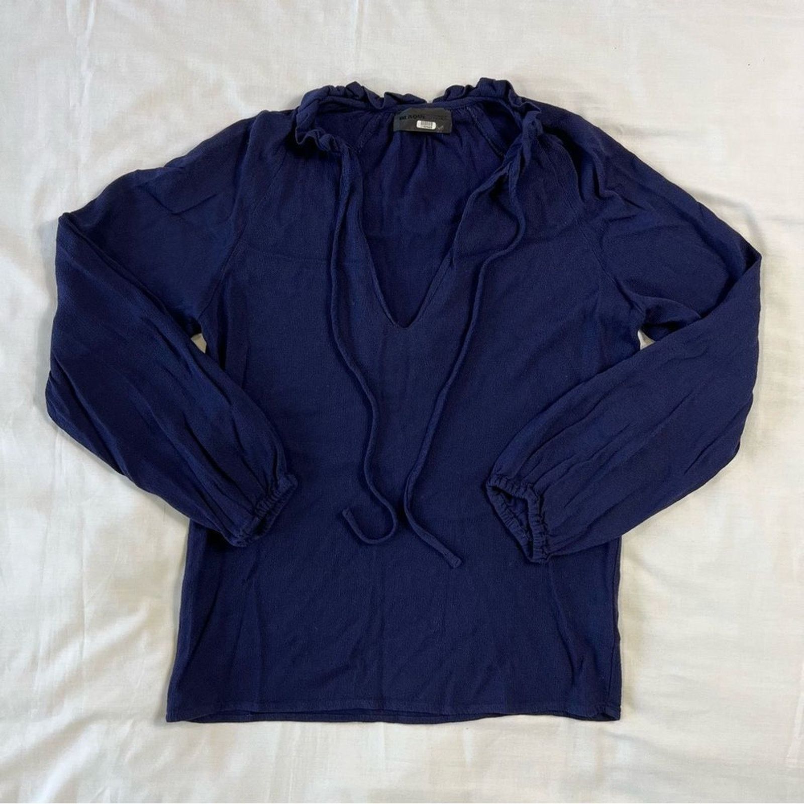 Black Label Blaque Label Women's XS Navy Blue V-Neck Long Sleeve Blouse Size XS / US 0-2 / IT 36-38 - 2 Thumbnail