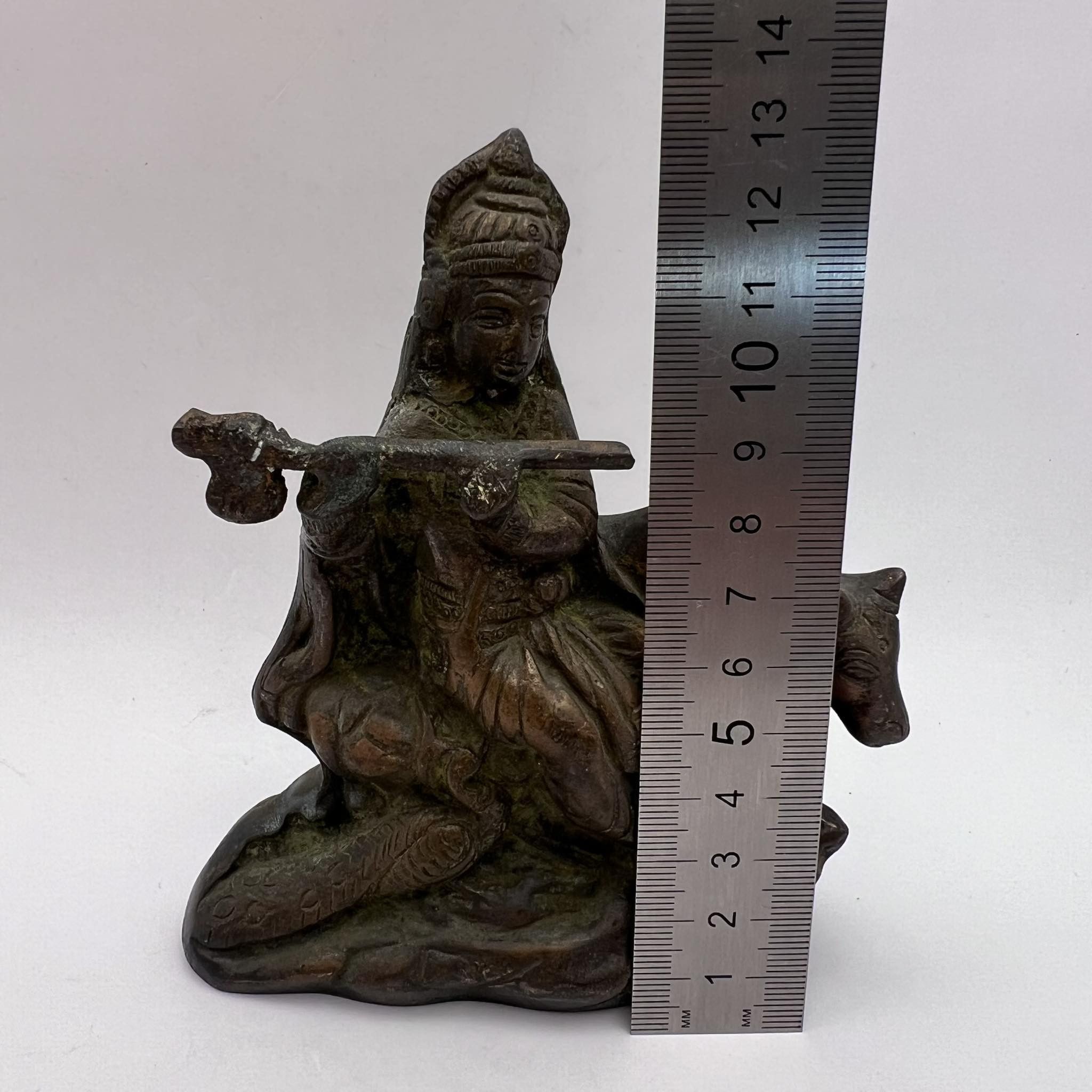 Vintage Antique Asian Bronze Buddha Hindu Krishna with Cow Figure Size ONE SIZE - 4 Thumbnail
