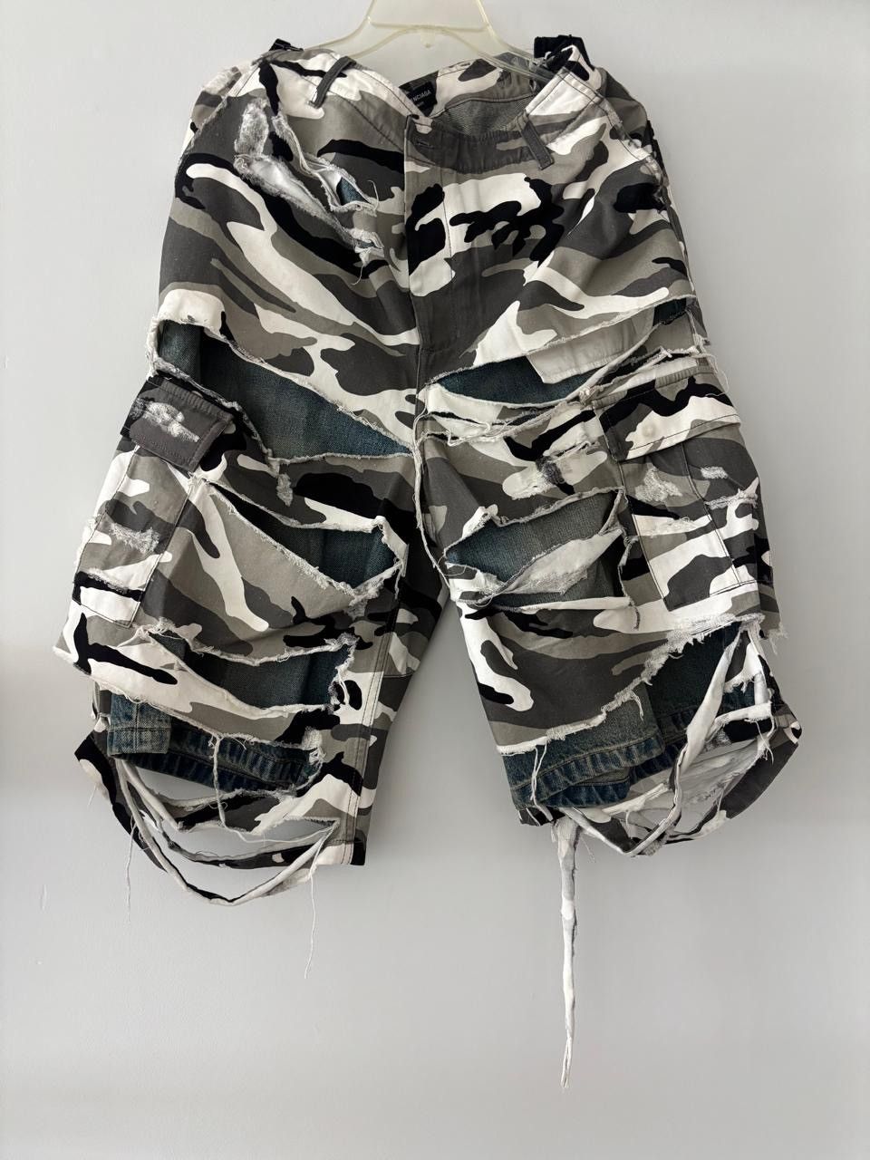 Balenciaga 21FW Trompe-L' Oeil Distressed Camo Shorts