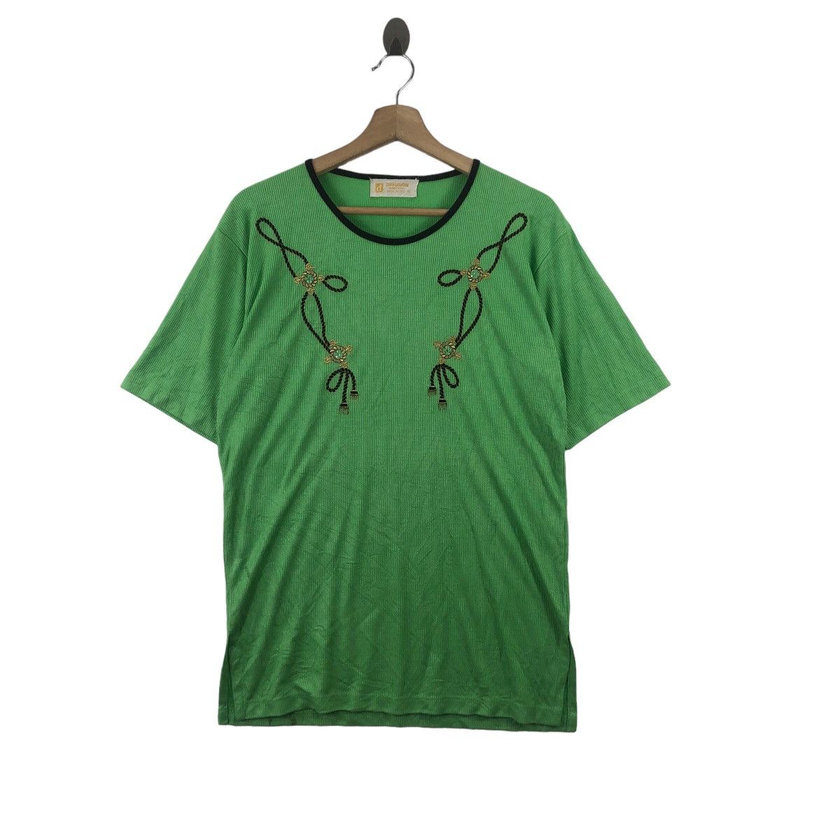 Vintage DIFFUSION MMC MODA Made Italy Embossed Tee Shirt Top Ringer Size M / US 6-8 / IT 42-44 - 1 Thumbnail