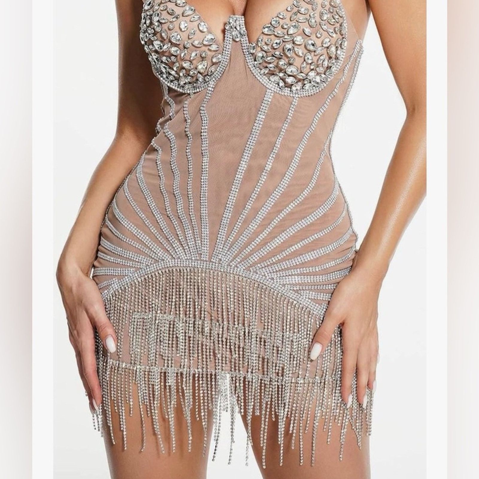 Other New Y2K Party Festival Glamorous Rhinestone Embellished Dres Size S / US 4 / IT 40 - 2 Thumbnail