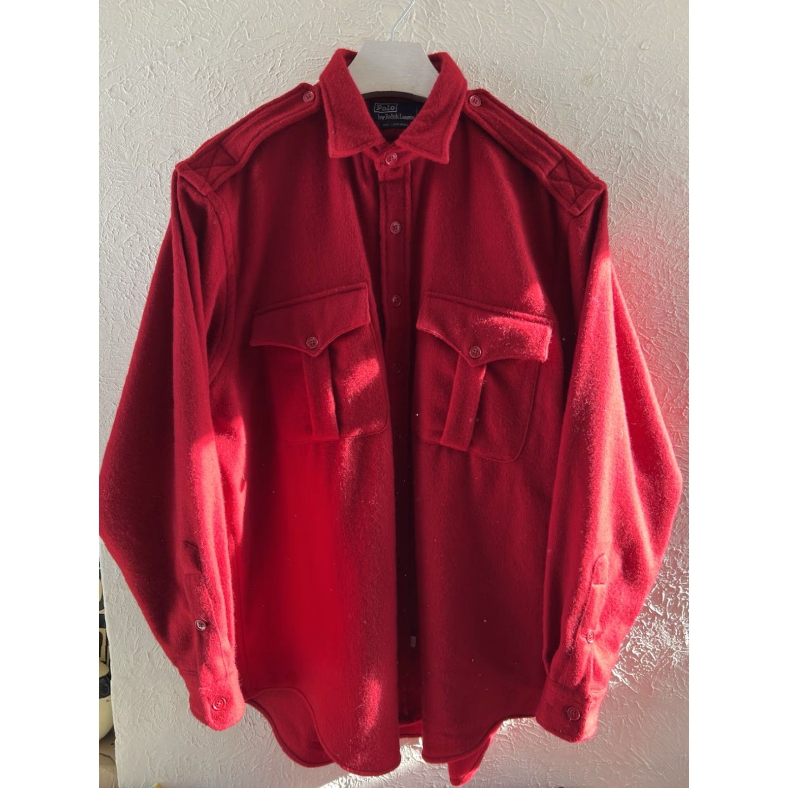 Polo Ralph Lauren VINTAGE Polo Ralph Lauren Wool CPO Shirt XL-2XL Red - Button-Up, Long Sleeve, Casual, Casual Mens Shirt XL Red Wool Twill Damaged? Size US XL / EU 56 / 4 - 7 Thumbnail