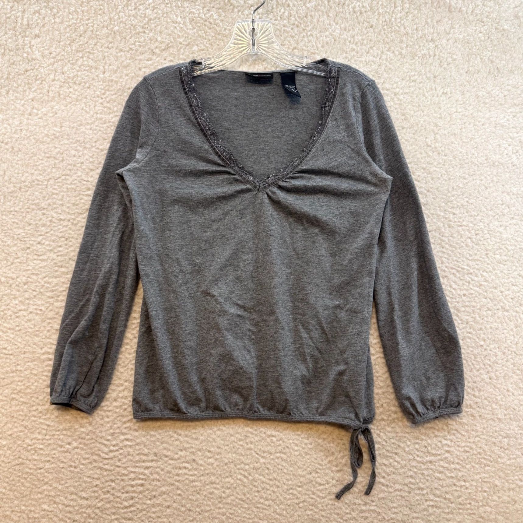 Vintage VINTAGE Y2K Top S Grey Long Sleeve V-Neck Lace Boho Fairy Grunge Whimsigoth Shirt Womens Size S / US 4 / IT 40 - 2 Thumbnail