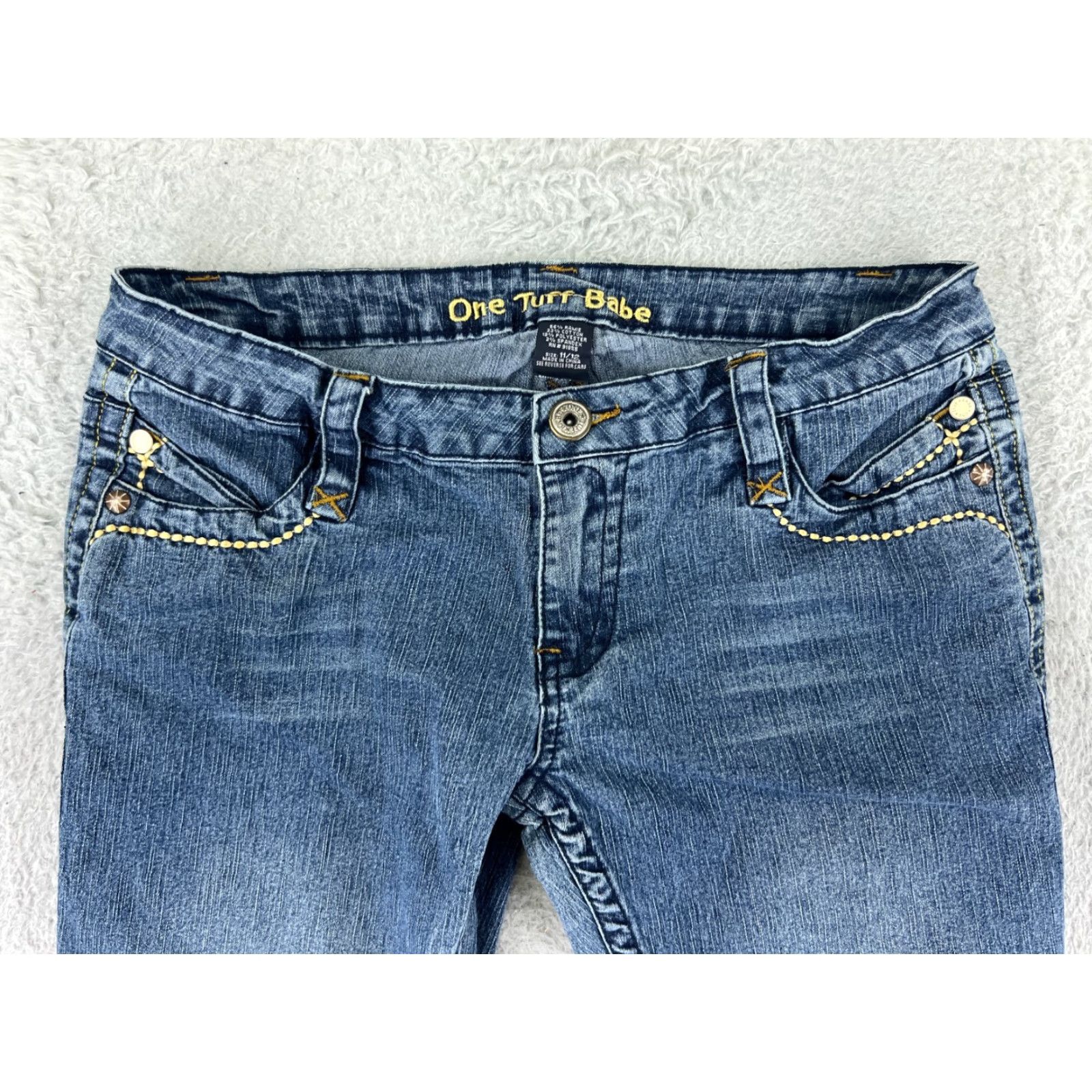 Denime One Tuff Babe Jeans Women 11 Blue Denim Bootcut Low Rise Embroidered Ramie Cotton Blend Size 32" / US 10 / IT 46 - 6 Thumbnail