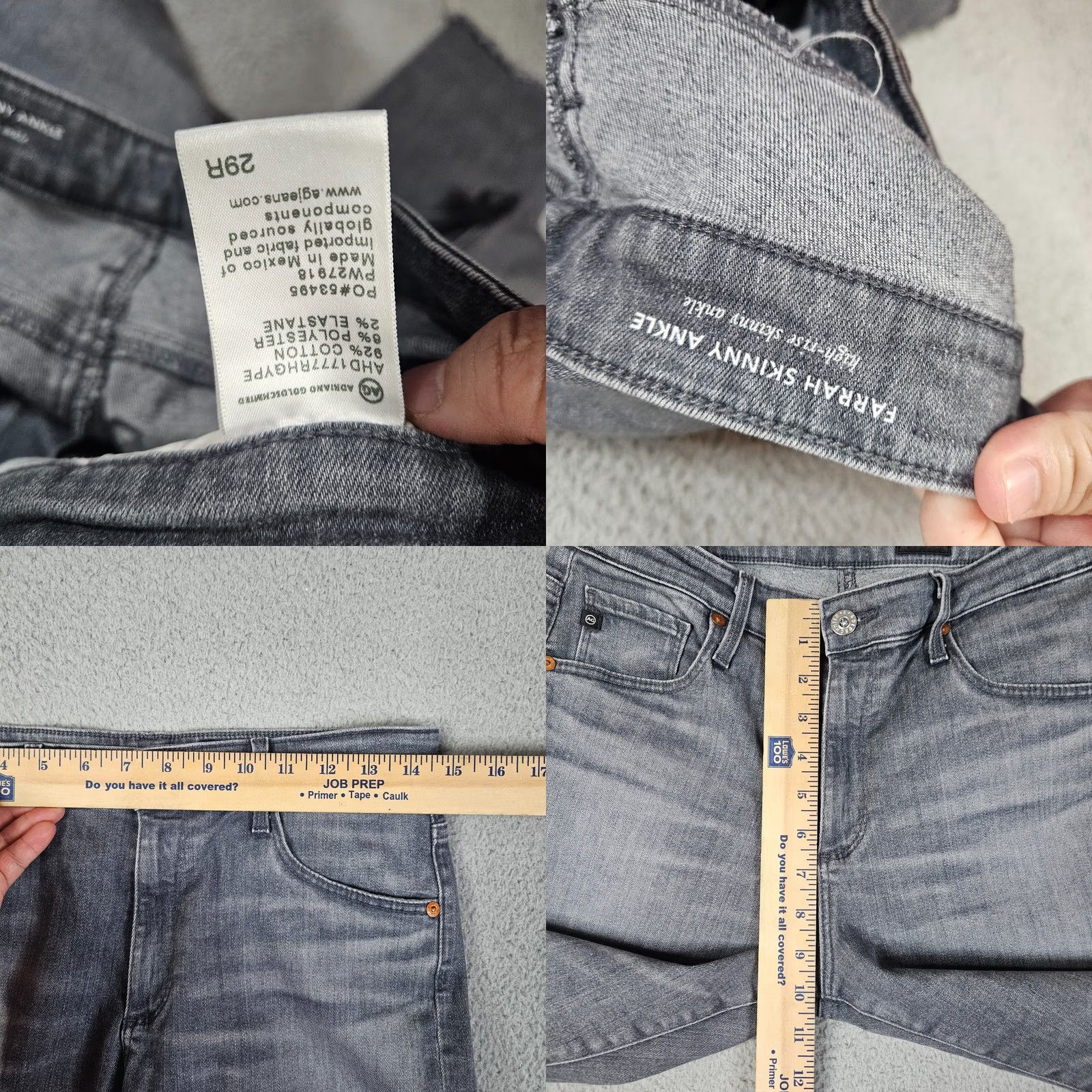 Farah AG Adriano Goldschmied Jeans Skinny Mid Rise Gray 29R Women Regular Denim Cotton Polyester Spandex GG Farrah Slim Belted Everyday Vintage No Size 29" - 8 Thumbnail