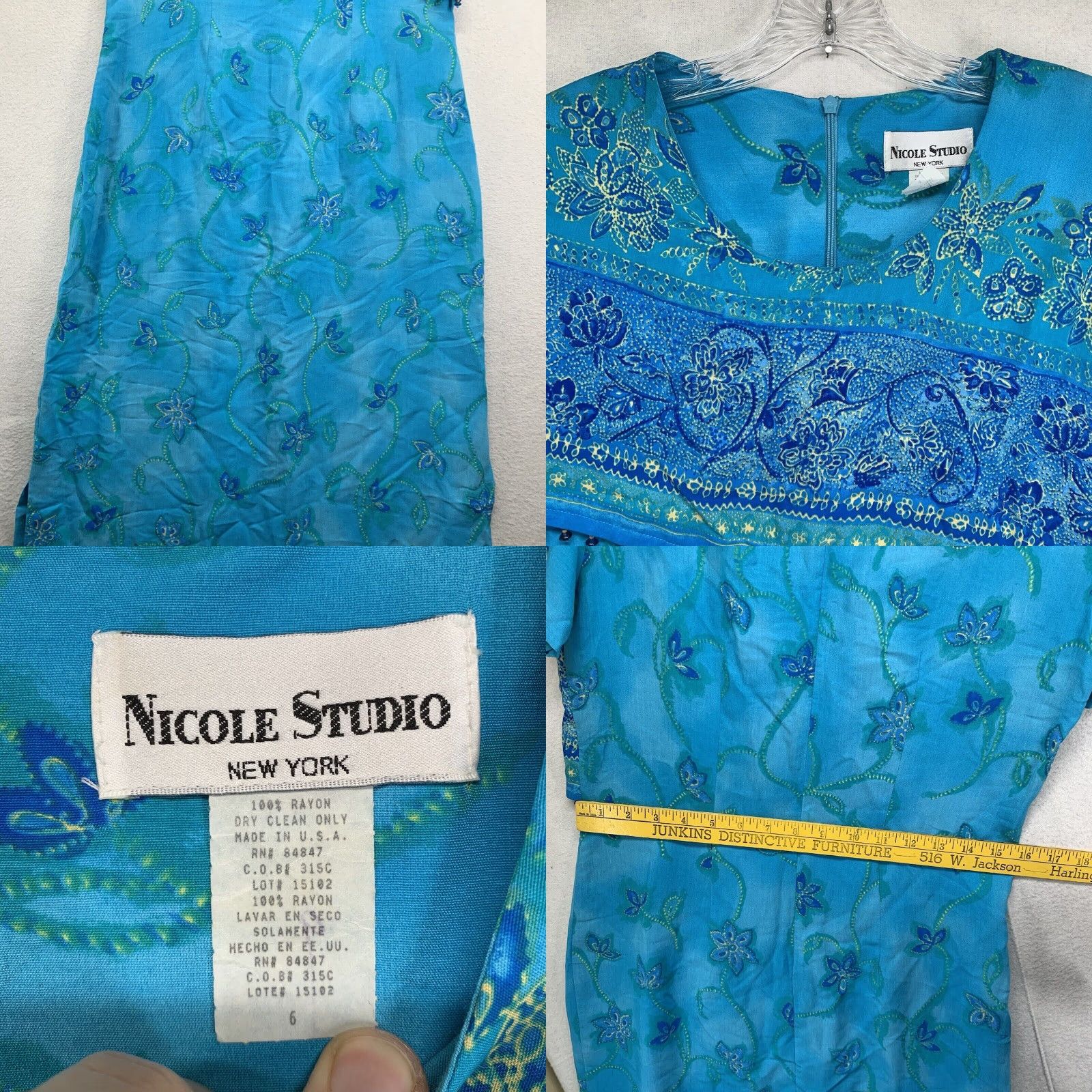 Vintage Vintage Nicole Studio Women's Dress 70s 80s Beaded Blue Rayon Size 6 Sheath Made in USA Size M / US 6-8 / IT 42-44 - 8 Thumbnail