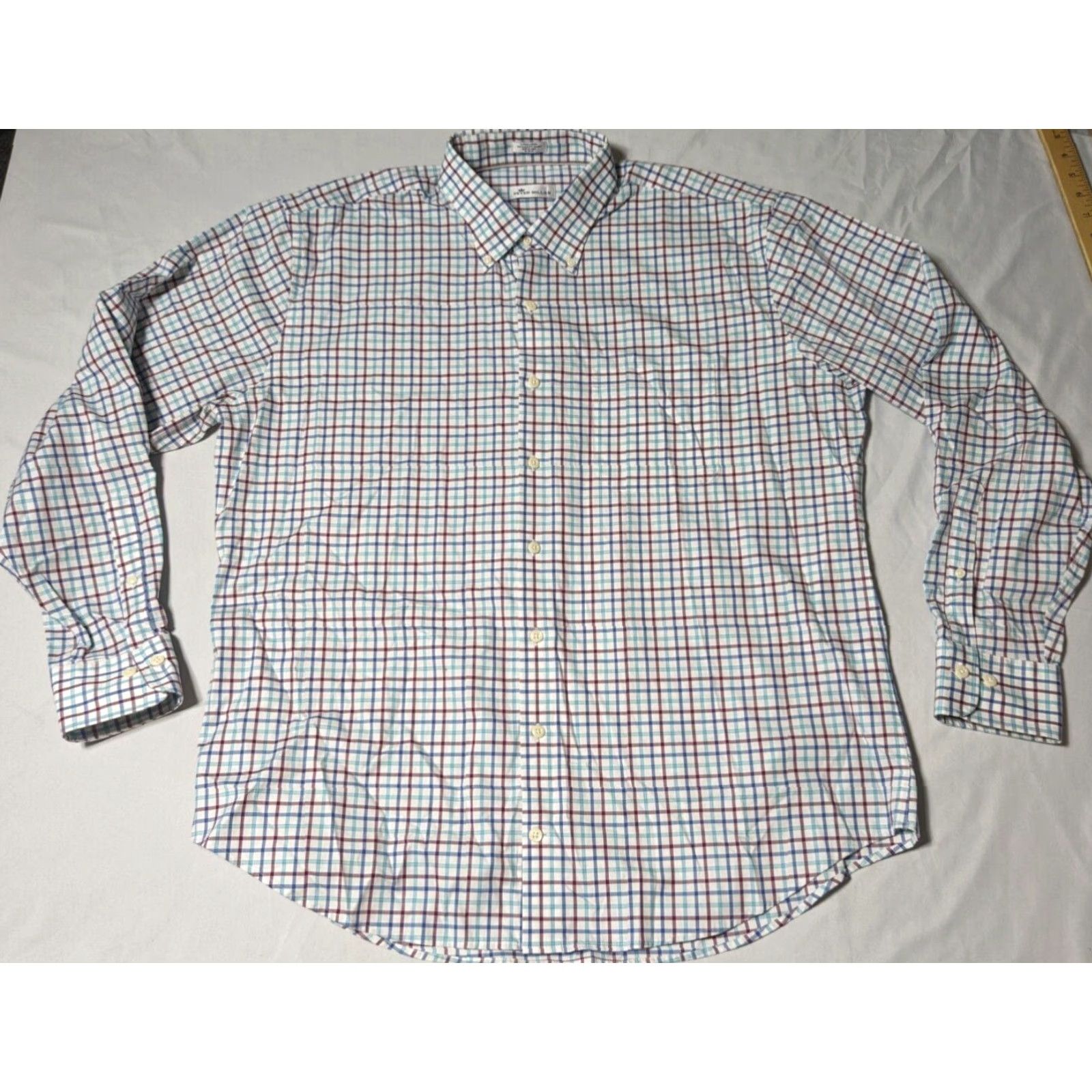 Peter Millar PETER MILLAR Button-Up Shirt Men XL Blue Burgundy Plaid Cotton Stretch Pin-Button Down Collared Shirt Size US XL / EU 56 / 4 - 7 Thumbnail