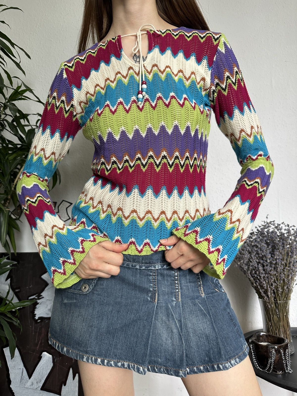 Hysteric Glamour × Japanese Brand Stunning Knit Colourful Crochet Boho Hippie Long Sleeve Top Size XS / US 0-2 / IT 36-38 - 2 Thumbnail