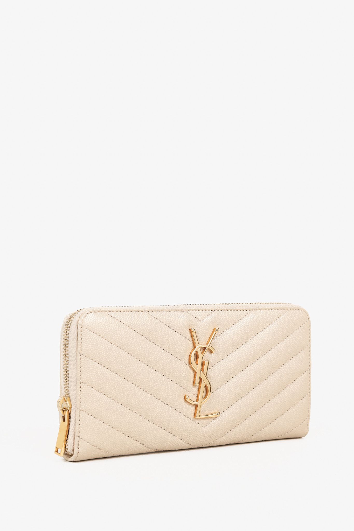Saint Laurent Paris Saint Laurent Grain de Poudre Mattelasse Chevron YSL Wallet Size ONE SIZE - 2 Thumbnail