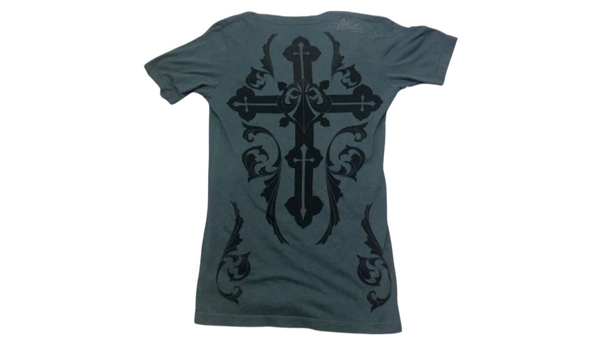 Affliction × Vintage Affliction Blue-Green V-Neck Graphic Tee – Edgy Rocker Style Size L / US 10 / IT 46 - 2 Thumbnail