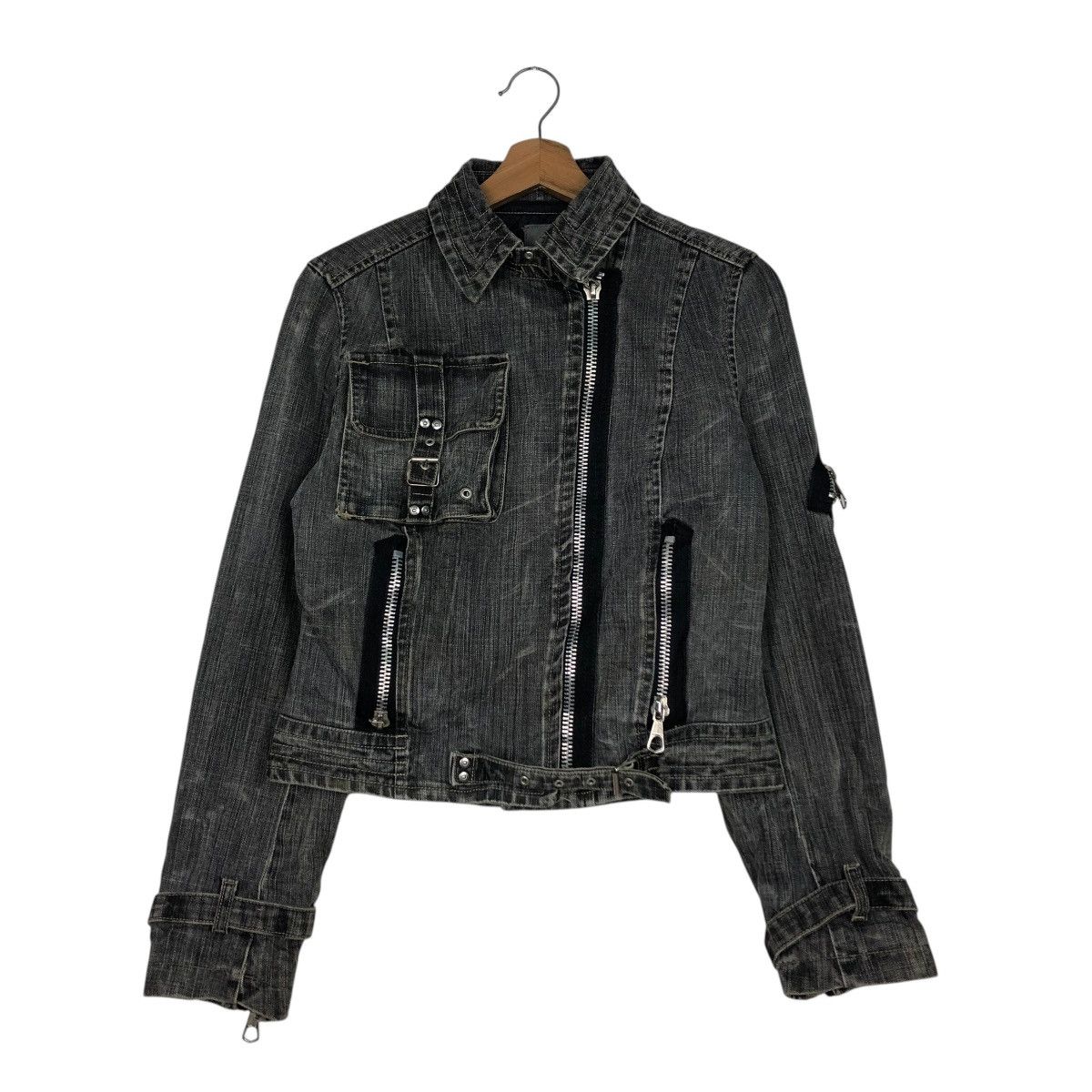 Japanese Brand 🔥VINTAGE CROPPED DENIM BIKER JACKET BISCOTE ISSEY MIYAKE Size US XS / EU 42 / 0 - 3 Thumbnail