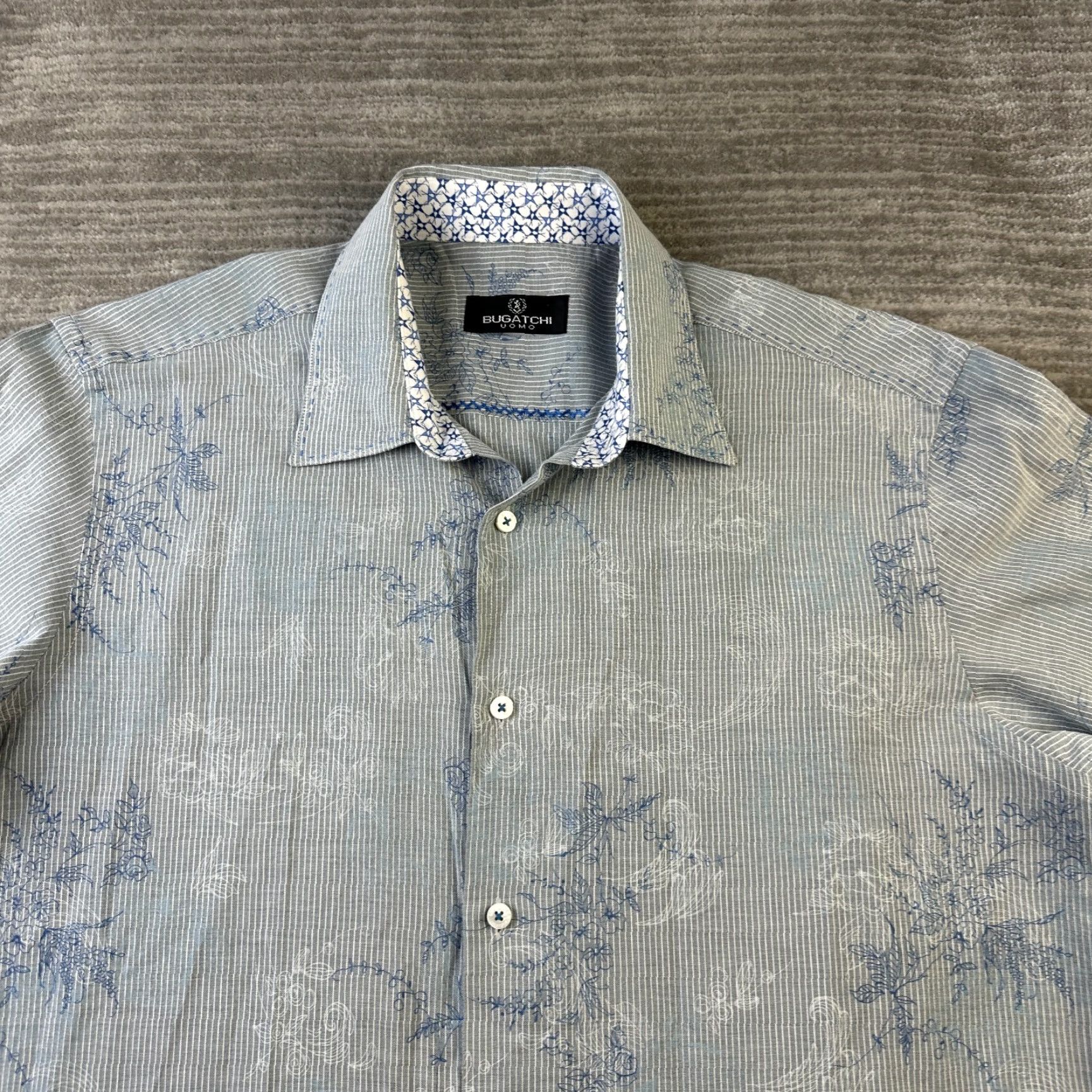 BUGATCHI Bugatchi Uomo Shirt Mens Large Blue Floral Button Up Hawaiian Shirt Size US L / EU 52-54 / 3 - 3 Thumbnail