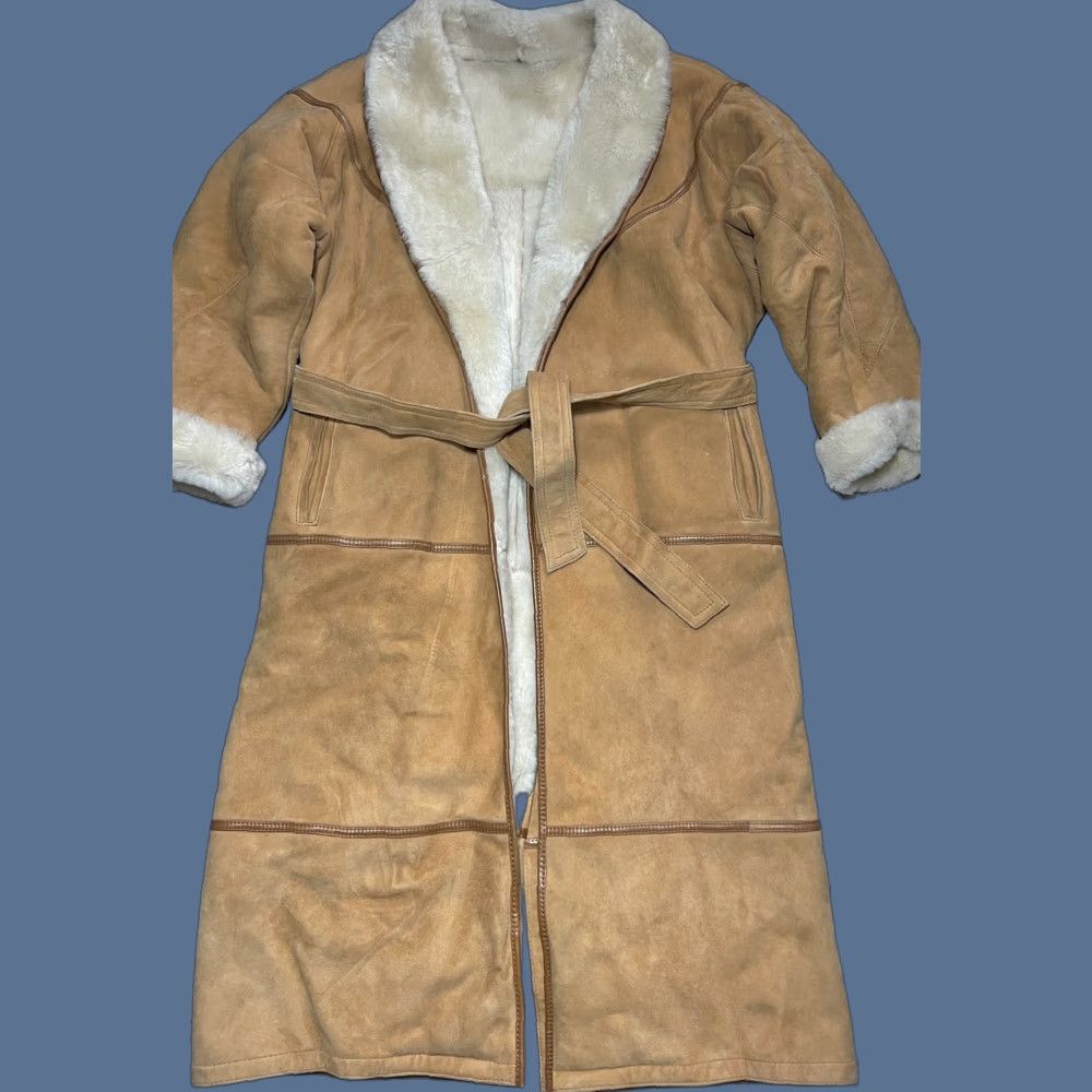 Vintage VINTAGE Beige Suede Trench Coat Belted Women’s Long Coat - L - Bohemian, Classic, Cowboy, Hippie, Vintage Style - Casual Outdoor Size L / US 10 / IT 46 - 1 Thumbnail