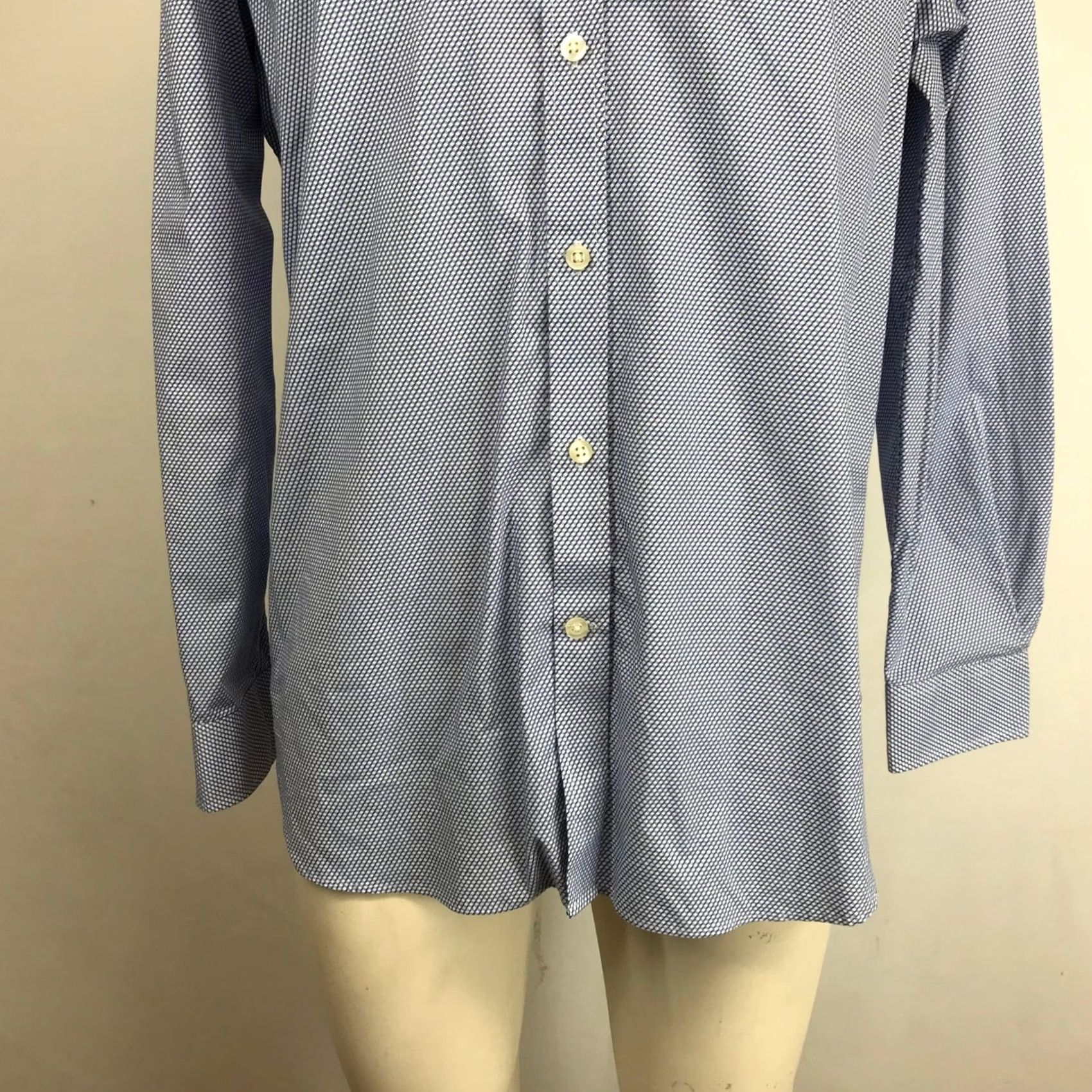 Michael Kors Michael Kors Mens L Blue Slim Fit Stretch Micro Dot Dress Shirt Size 42R - 3 Thumbnail