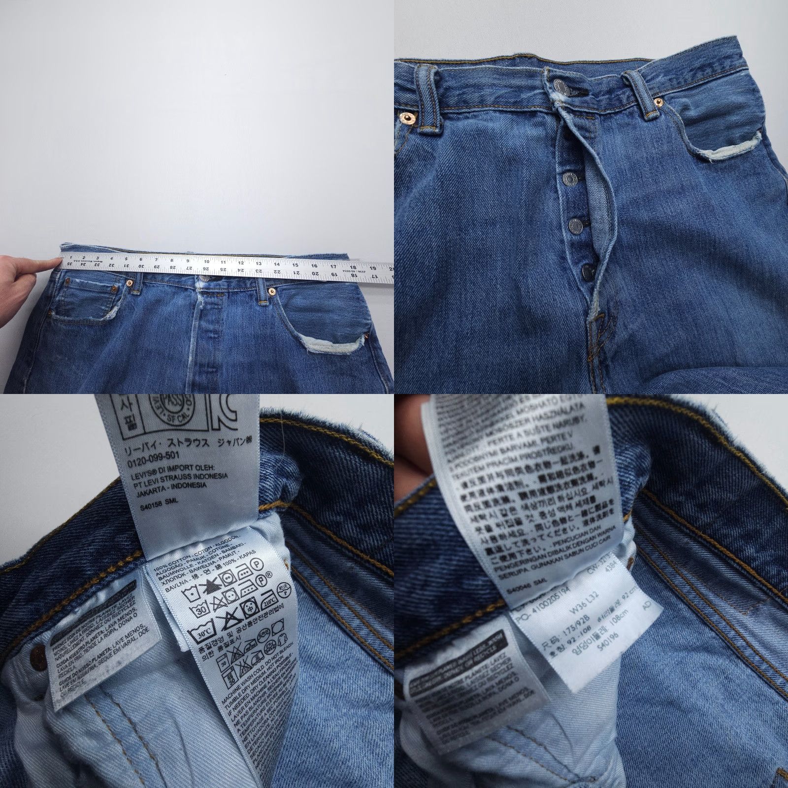 Levi's VINTAGE Levi's 501 Straight Jeans Mens 36 x 32 Blue Distressed Worn-in Denim Button Fly 5-Pocket Regular Fit - American Classic Style Size US 36 / EU 52 - 8 Thumbnail
