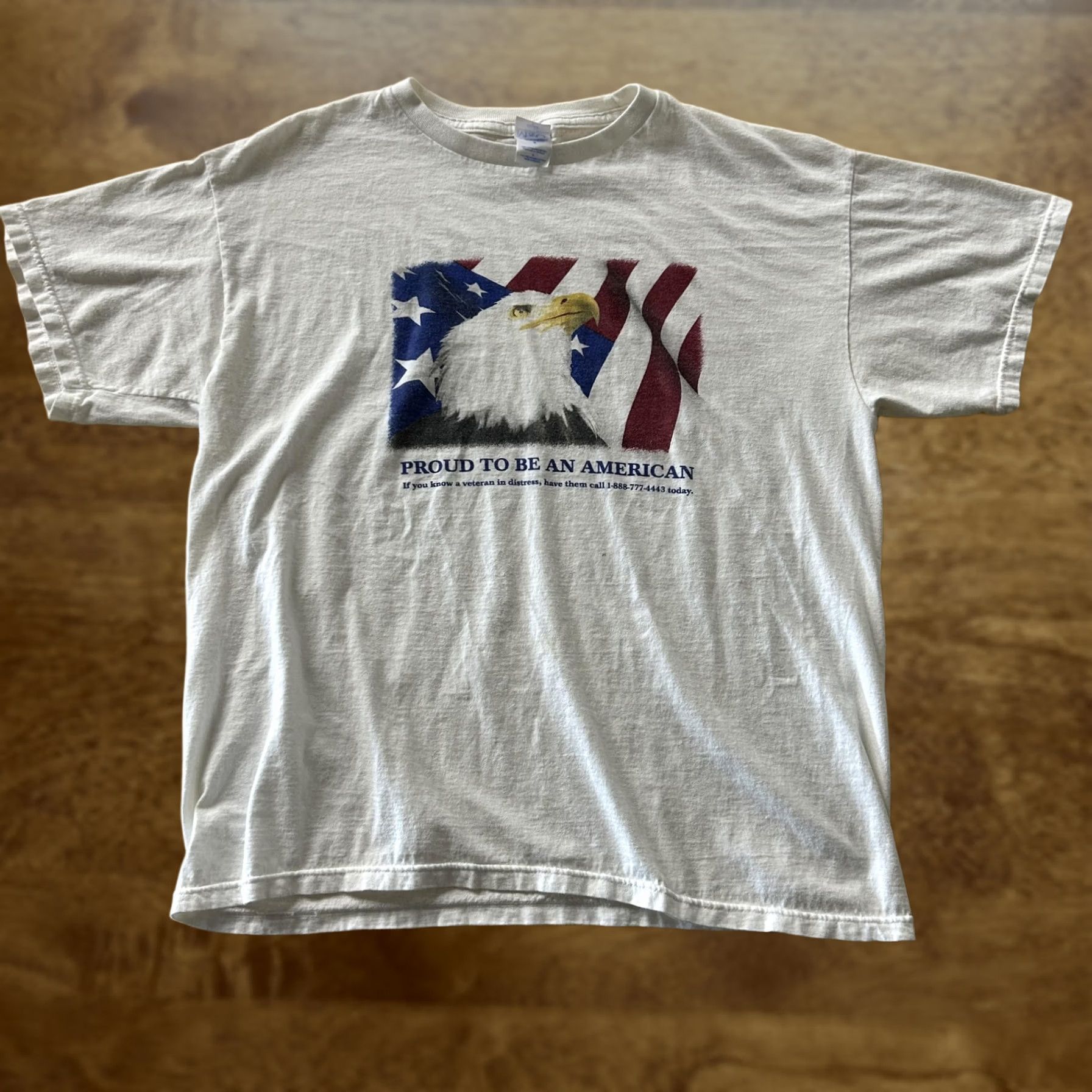 Vintage M&O Knits Shirt Mens Large White Proud To Be American Eagle Flag Tee T-Shirt Size US L / EU 52-54 / 3 - 1 Thumbnail