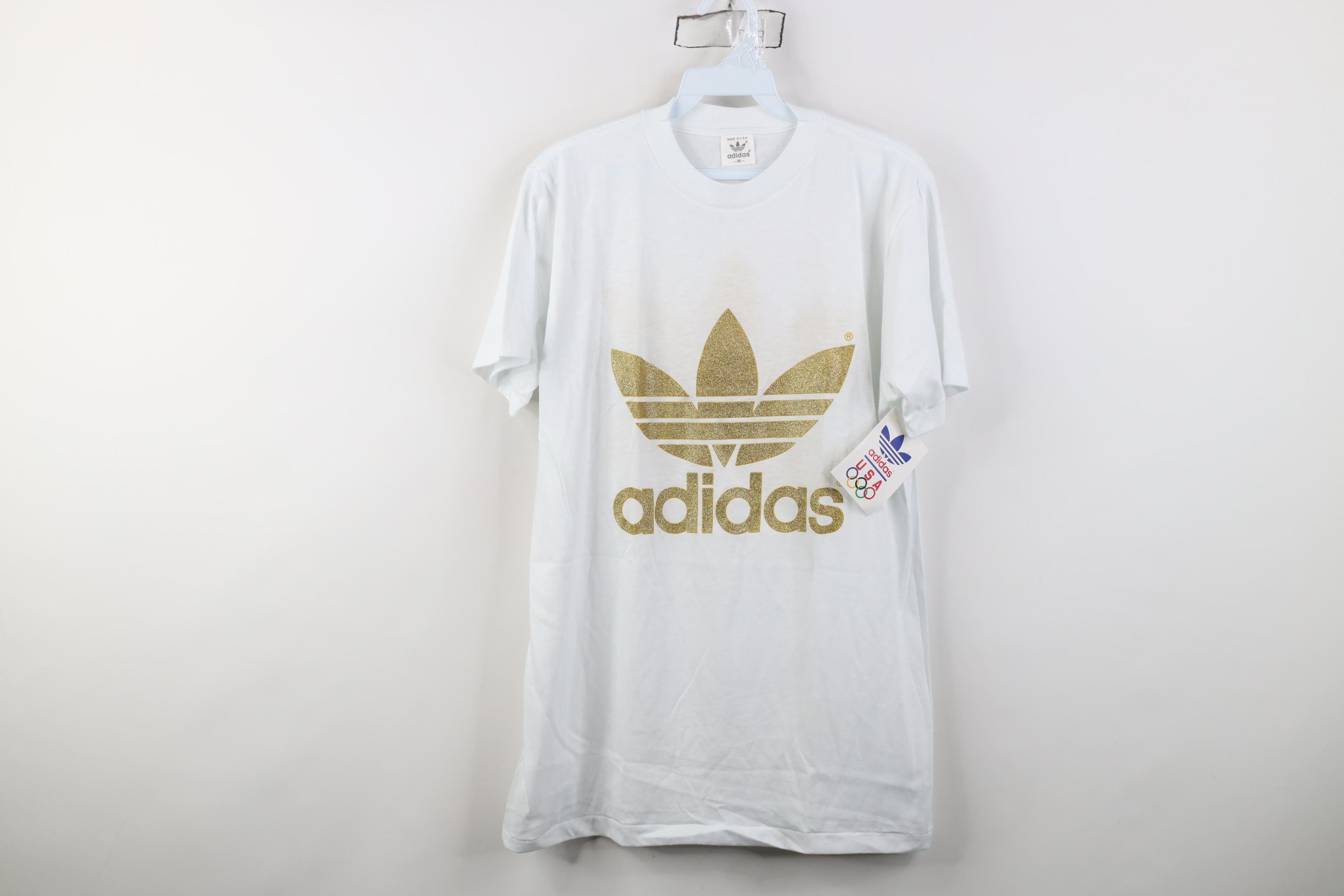 Adidas Deadstock Vintage 80s Adidas Olympics Gold Trefoil T-Shirt Size US M / EU 48-50 / 2 - 1 Thumbnail