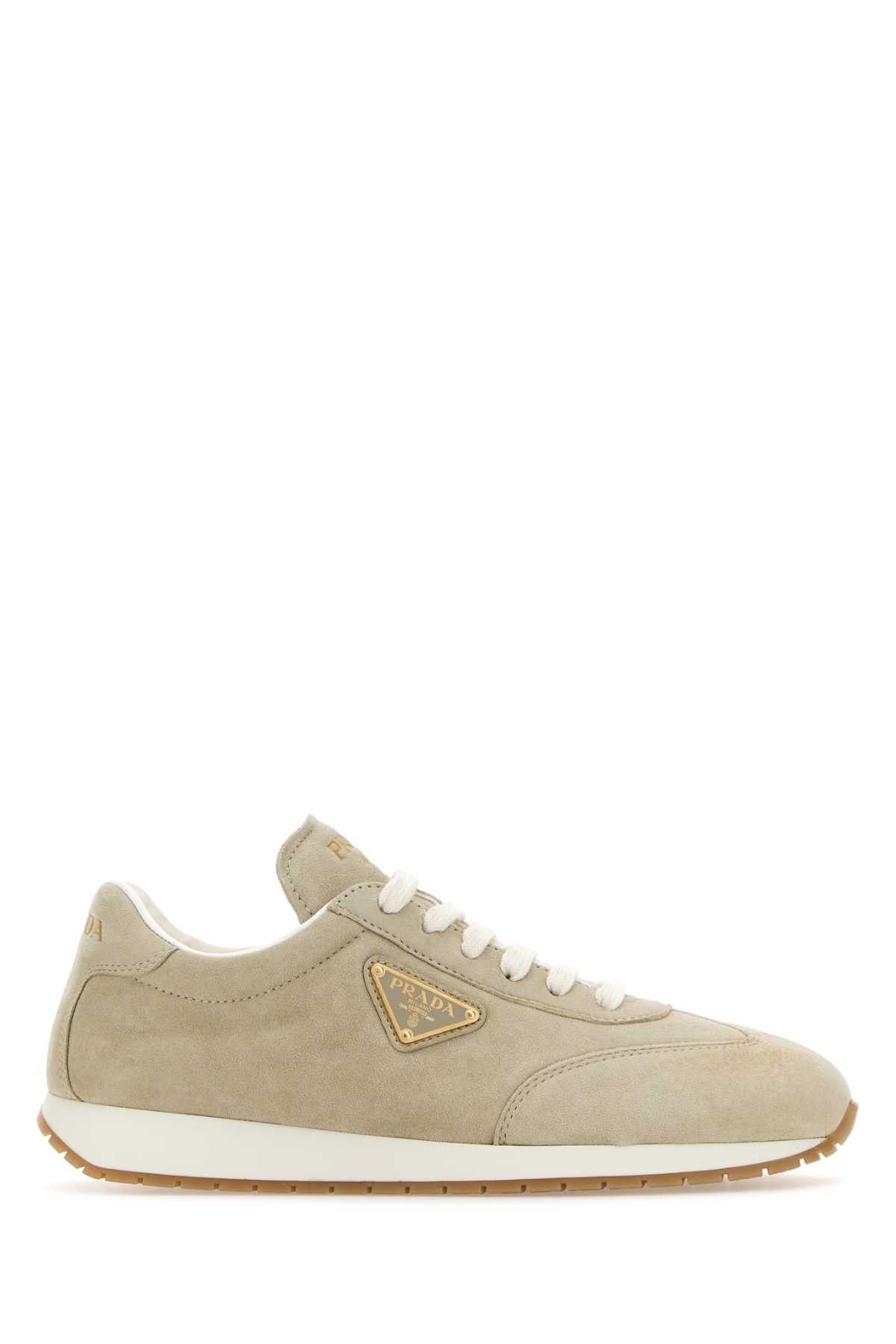 image of Prada Sand Suede Sneakers in Beige O Tan, Women's (Size 7)