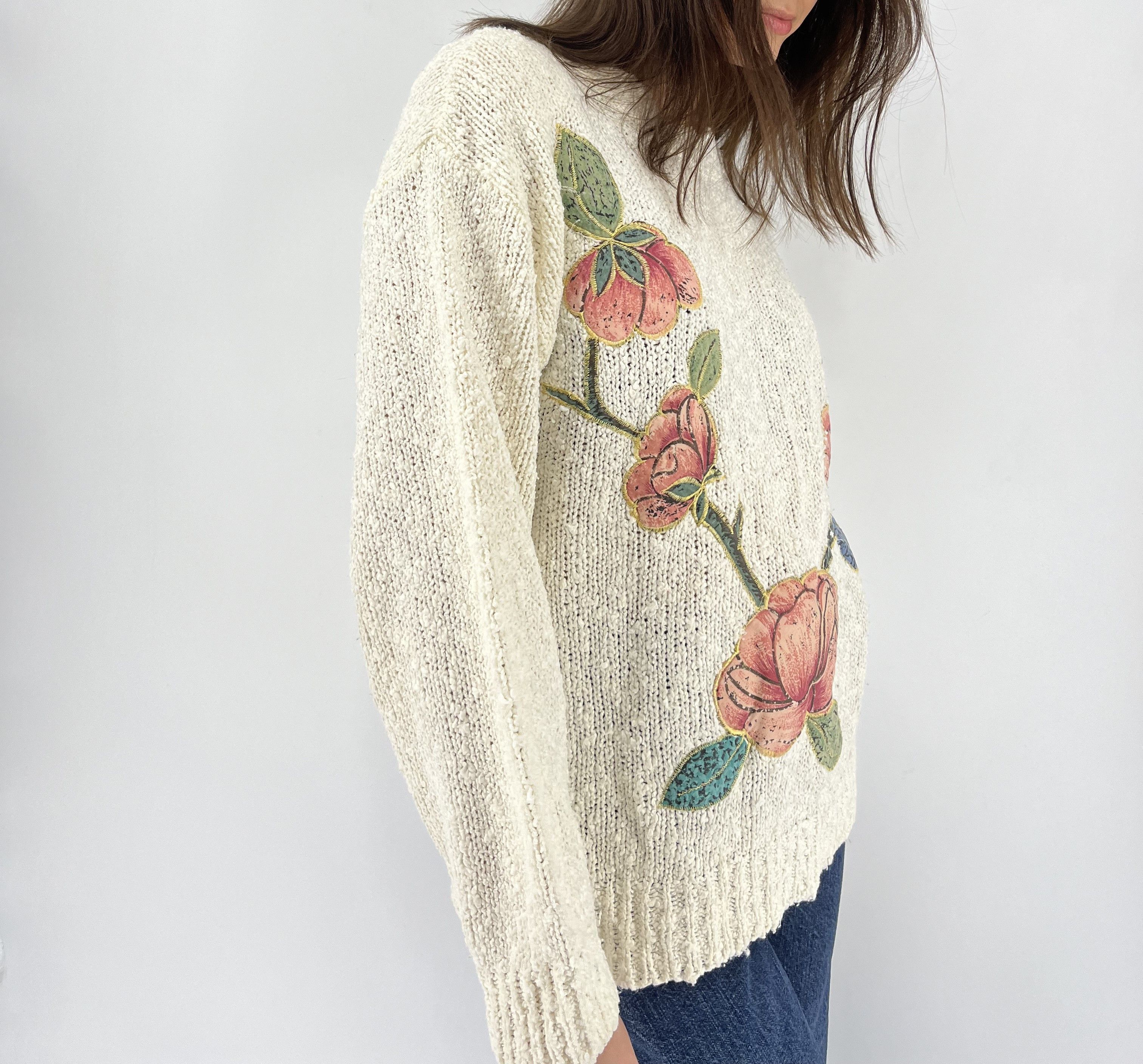 Japanese Brand Vintag BeigeLace With Flower Knitwear Sweater Made in Korea Size M / US 6-8 / IT 42-44 - 4 Thumbnail