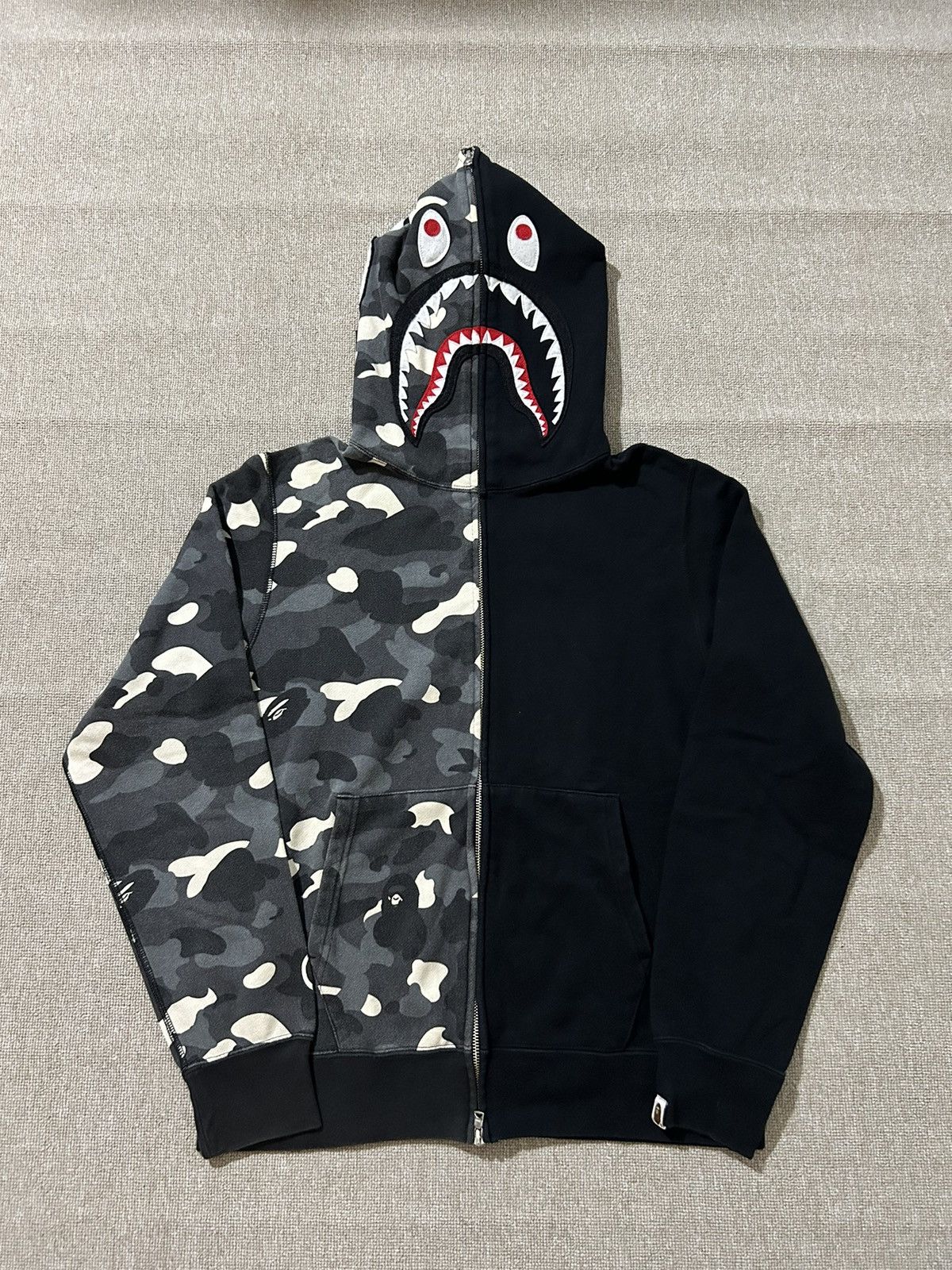 Half camo half hot sale black bape hoodie