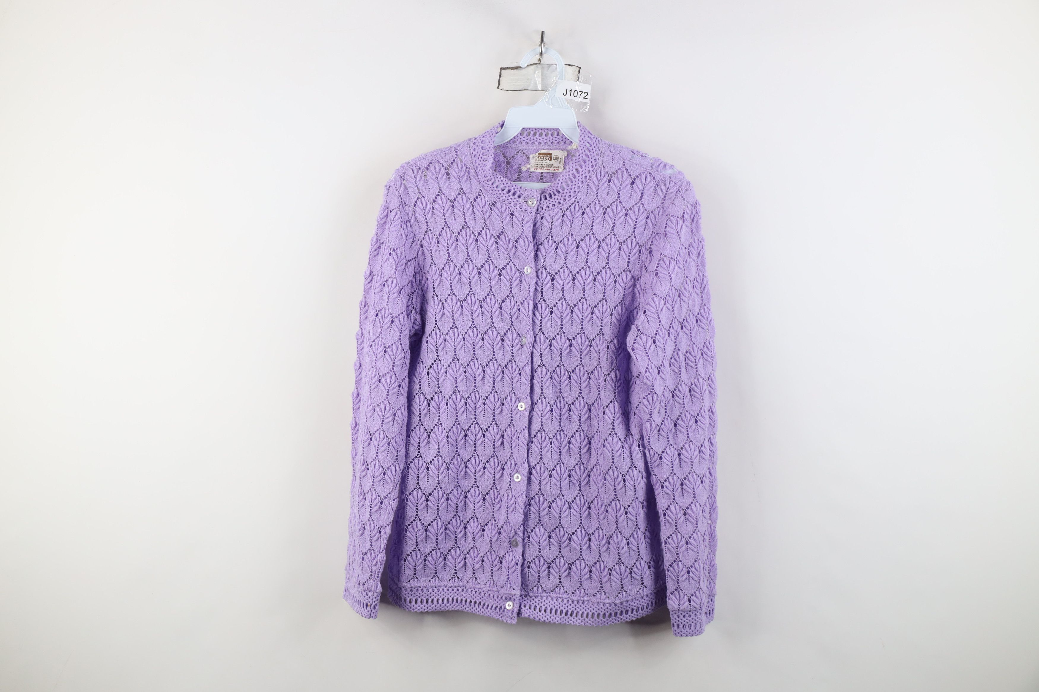 Vintage Vintage 60s Streetwear Crochet Knit Cardigan Sweater Purple Size XS / US 0-2 / IT 36-38 - 1 Thumbnail