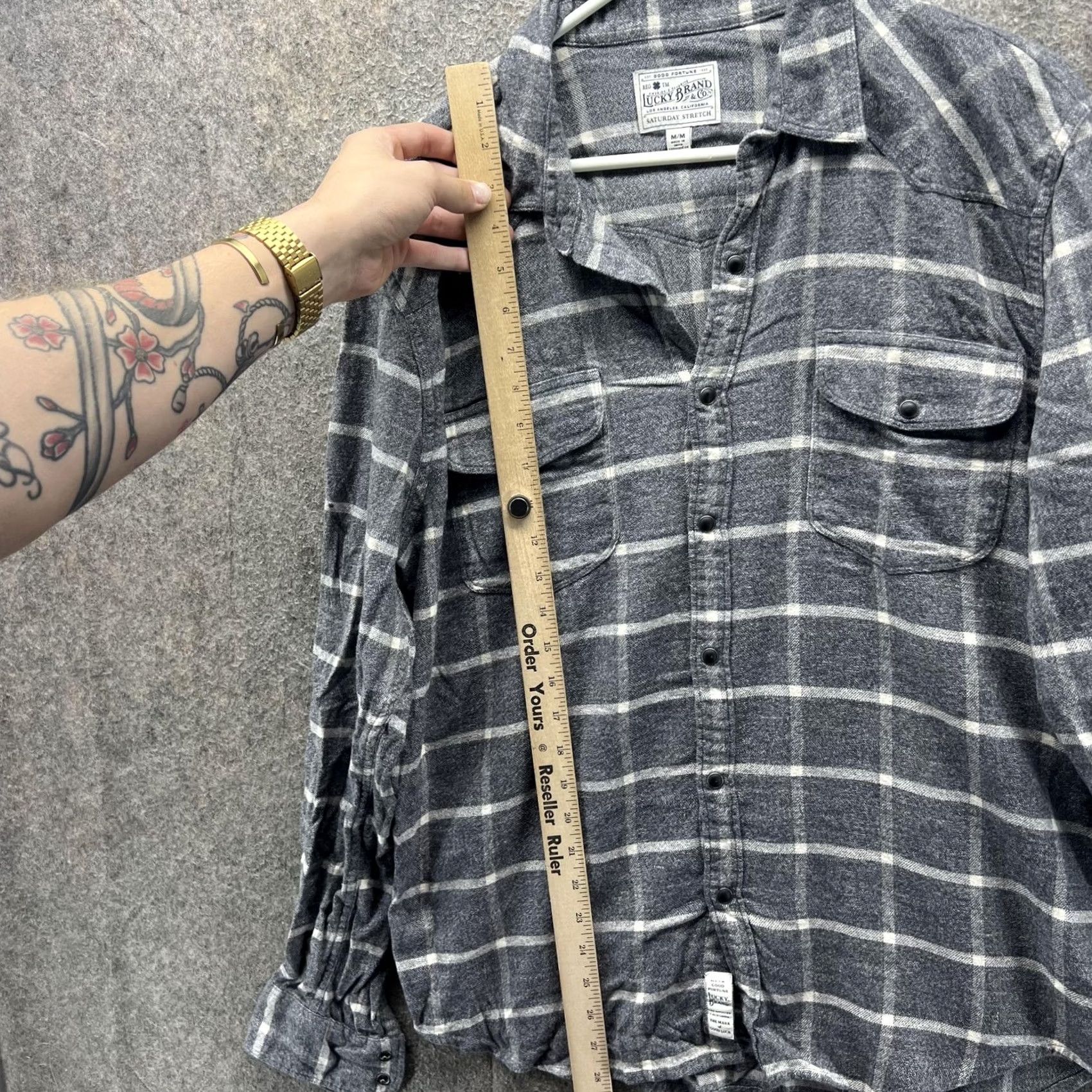 Lucky Brand Lucky Brand Shirt Mens Medium Gray Plaid Saturday Stretch Flannel Button Front Shirt Size US M / EU 48-50 / 2 - 6 Thumbnail