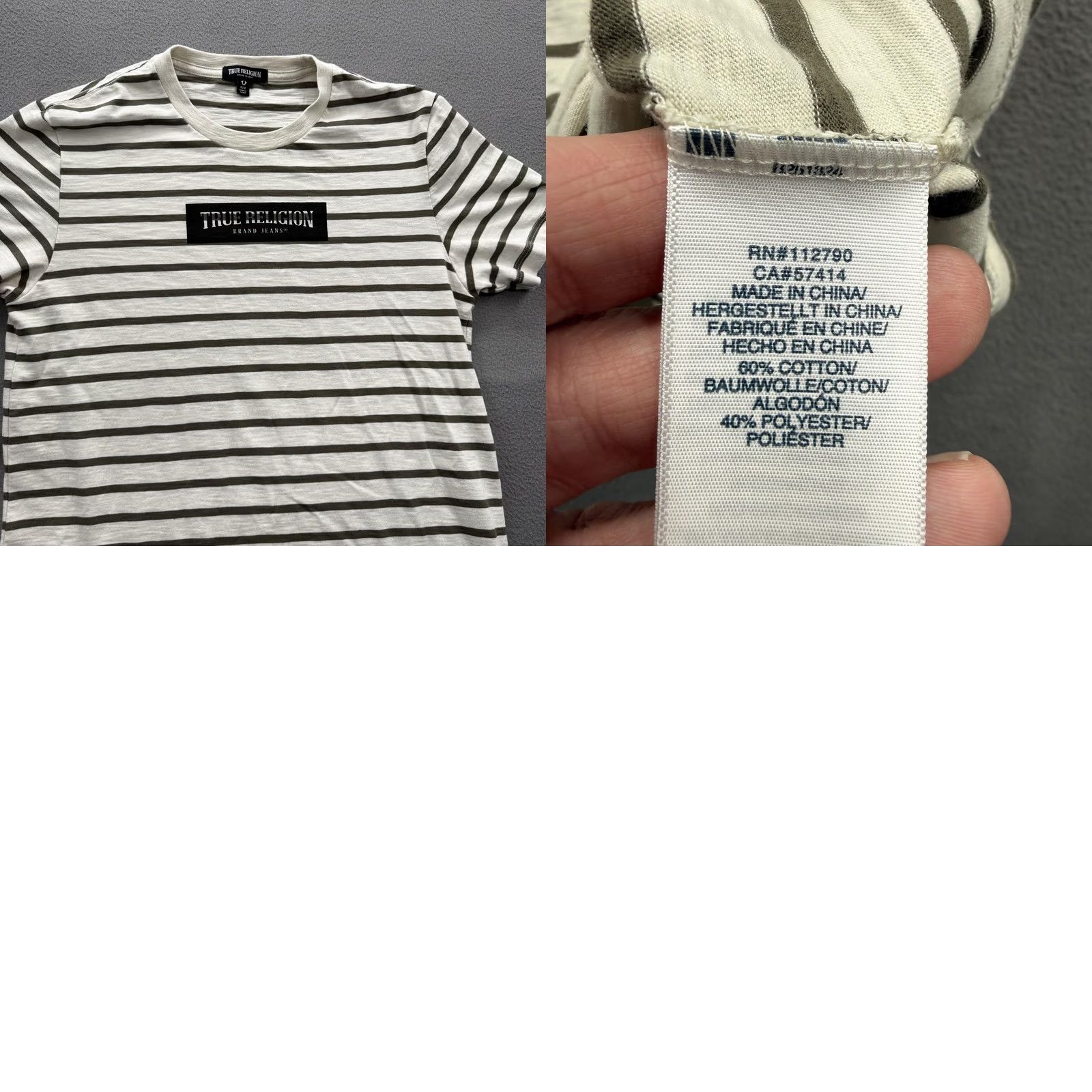 True Religion True Religion Shirt Mens M White Striped Logo Box Crewneck T-Shirt Tee Size US M / EU 48-50 / 2 - 8 Thumbnail