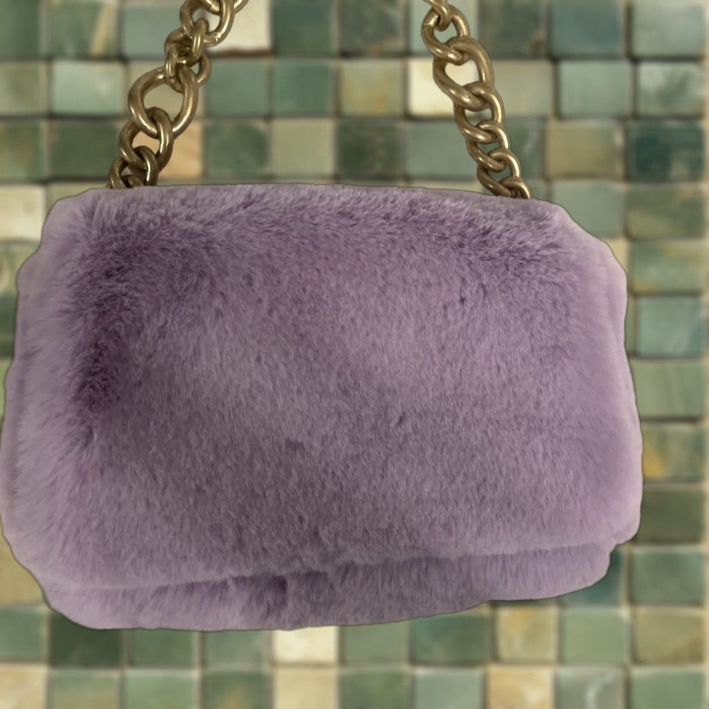 Zara New Gorgeous Zara Purple Faux Fur Small Shoulder Bag Chunky Gold Chain Strap Nwt Size ONE SIZE - 1 Thumbnail