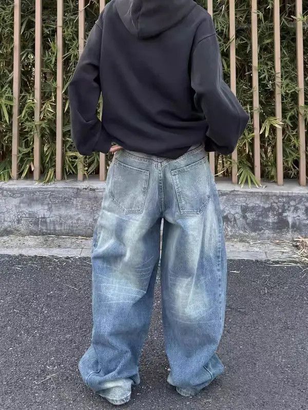 VIBE Washed and whitened creased vintage baggy jeans Size US 34 / EU 50 - 8 Thumbnail
