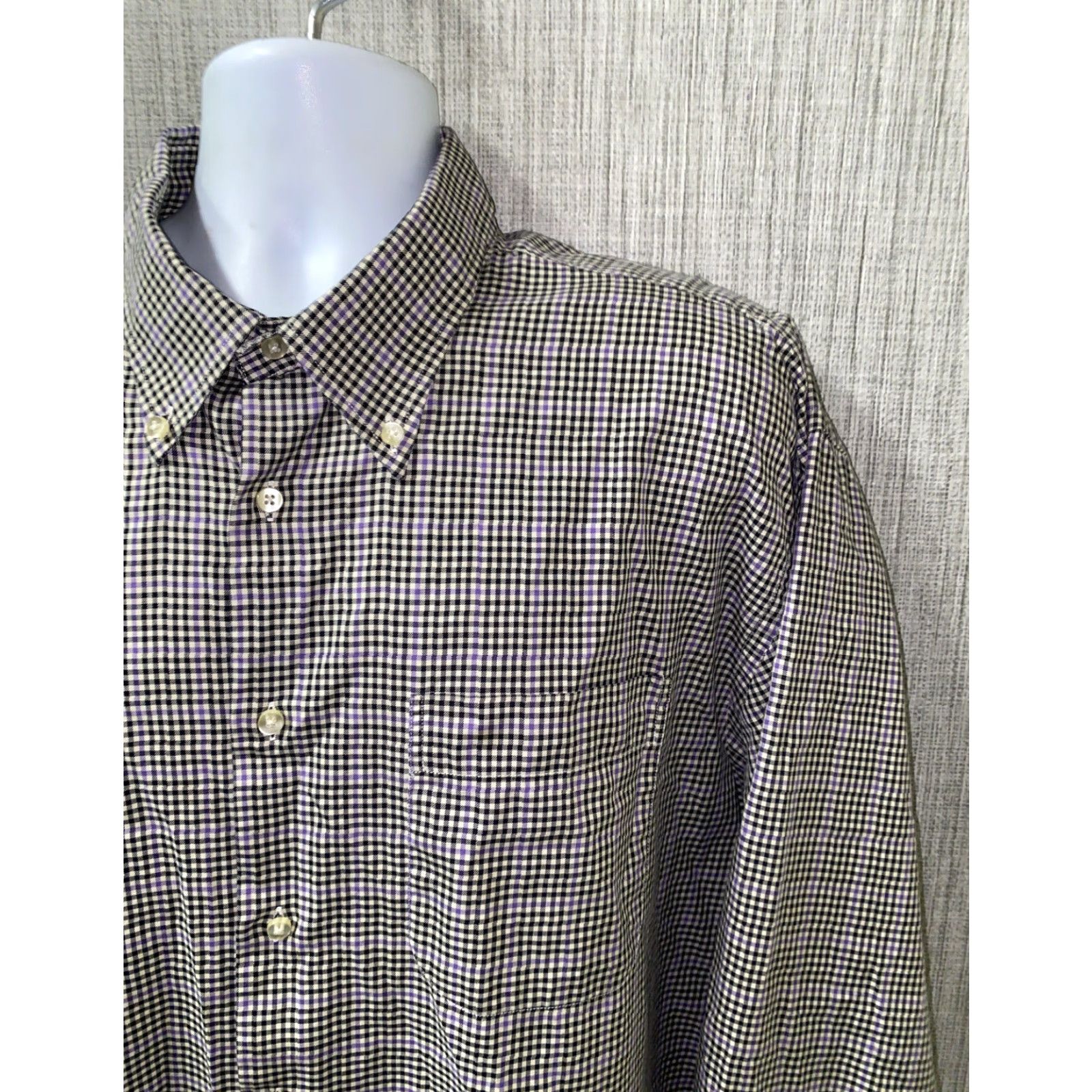 Peter Millar Peter Millar Mens Black/Purple Checkered Long Sleeve Button Front Shirt 2XL Size US XXL / EU 58 / 5 - 2 Thumbnail