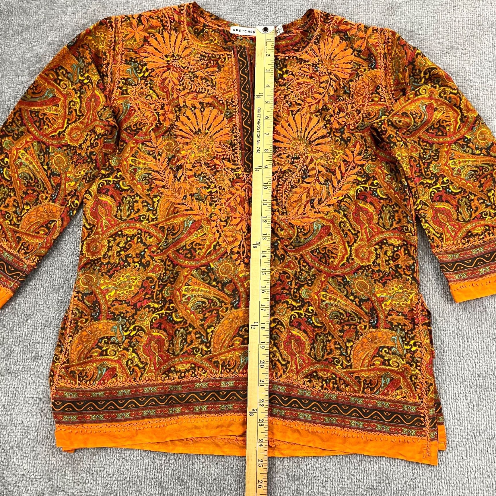 Vintage GRETCHEN SCOTT Shirt Women XS Orange Floral Embroidered Blouse Oversized Art Slit Casual Sleeve 3/4 Size XS / US 0-2 / IT 36-38 - 4 Thumbnail