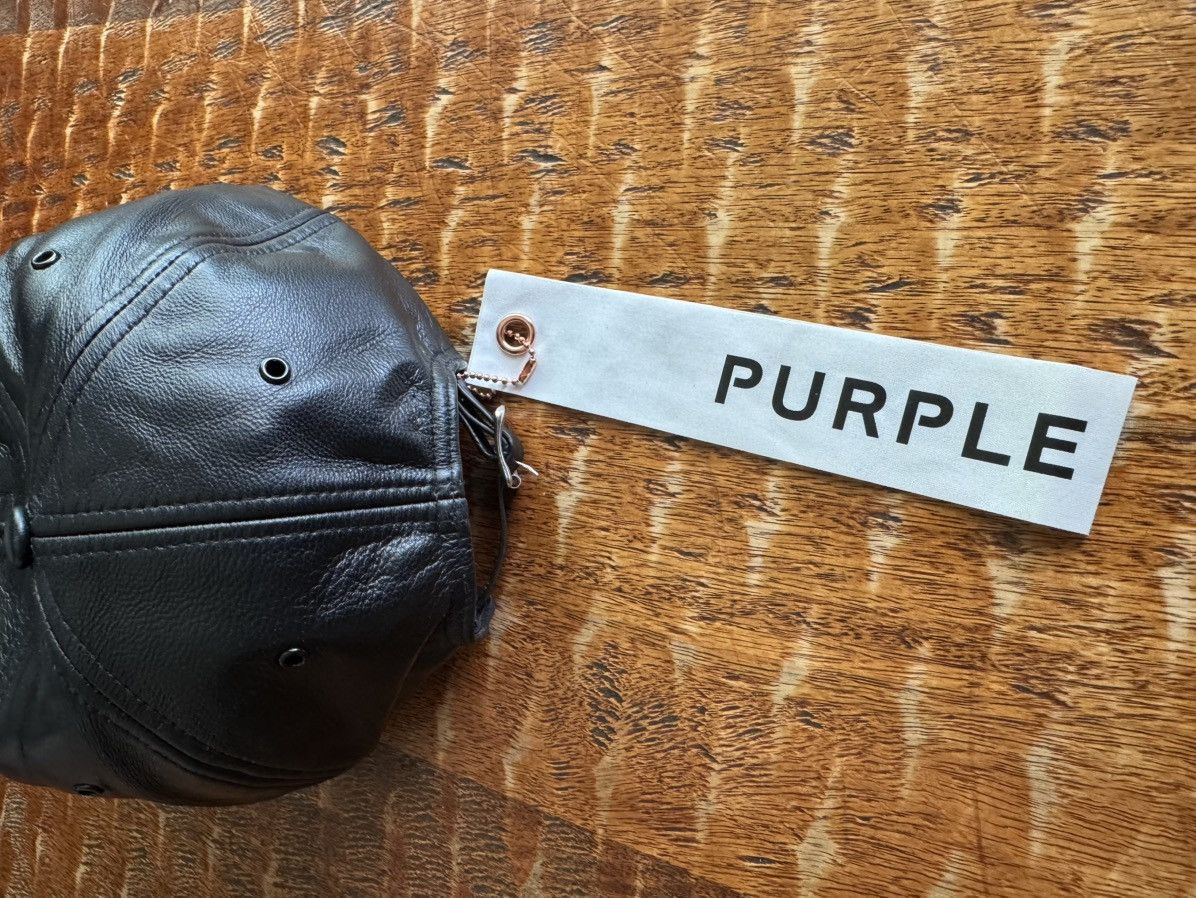 Purple Brand New PURPLE Brand Black Leather Hat Size ONE SIZE - 2 Thumbnail