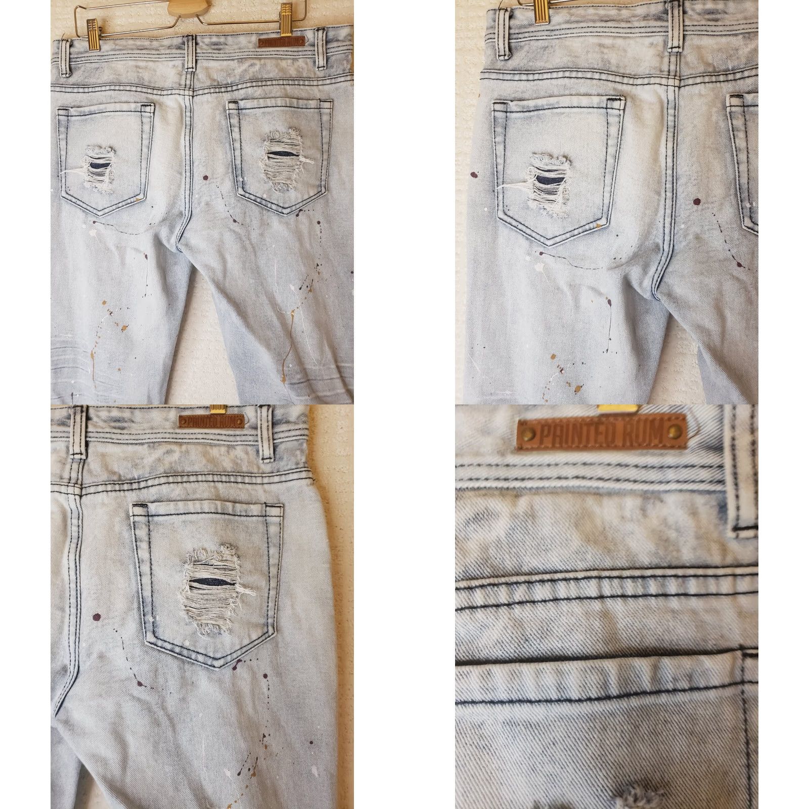 CO Painted Rum Denim Co Jeans 38x32 Distressed Paint Splatter Graphics Regular Men Jeans Blue 98%Cotton 2%Elastane Mid Rise 10-12in Zip Closure Size US 38 / EU 54 - 8 Thumbnail