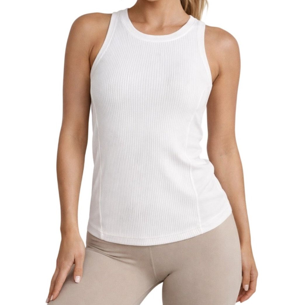 Athleta Athleta White Ribbed Active Tank Size L Workout Athleisure Size L / US 10 / IT 46 - 1 Thumbnail