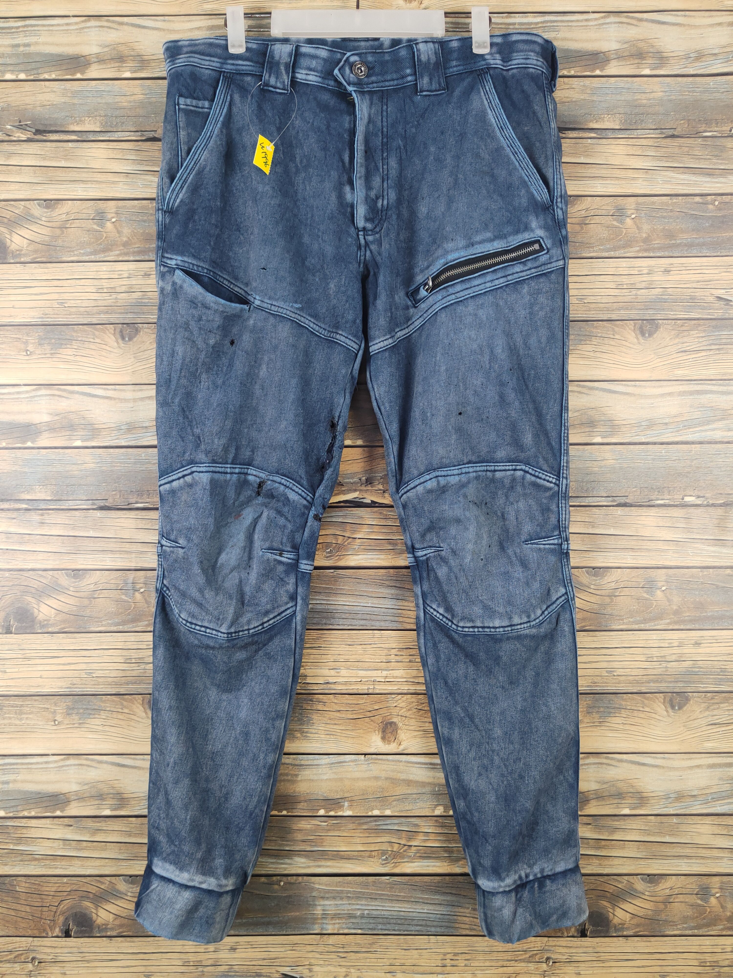 Japanese Brand FieldCore Dark Blue Distressed Ripped Jogger Jeans #W1996 Size US 35 - 1 Thumbnail