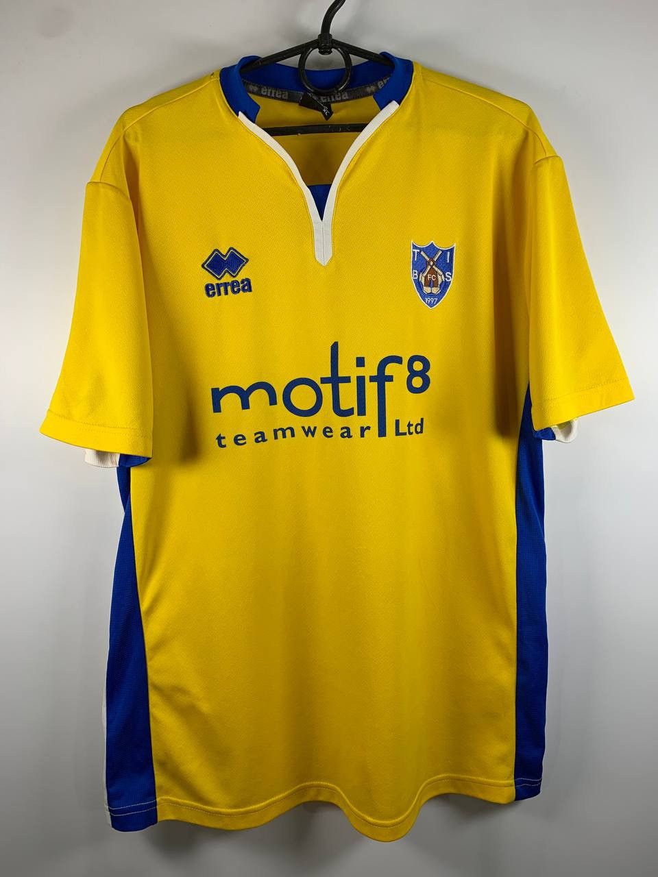 Vintage Errea FC Tibs 1997 Jersey Yellow Soccer Shirt Motif8 Sponsor Size US XL / EU 56 / 4 - 1 Thumbnail