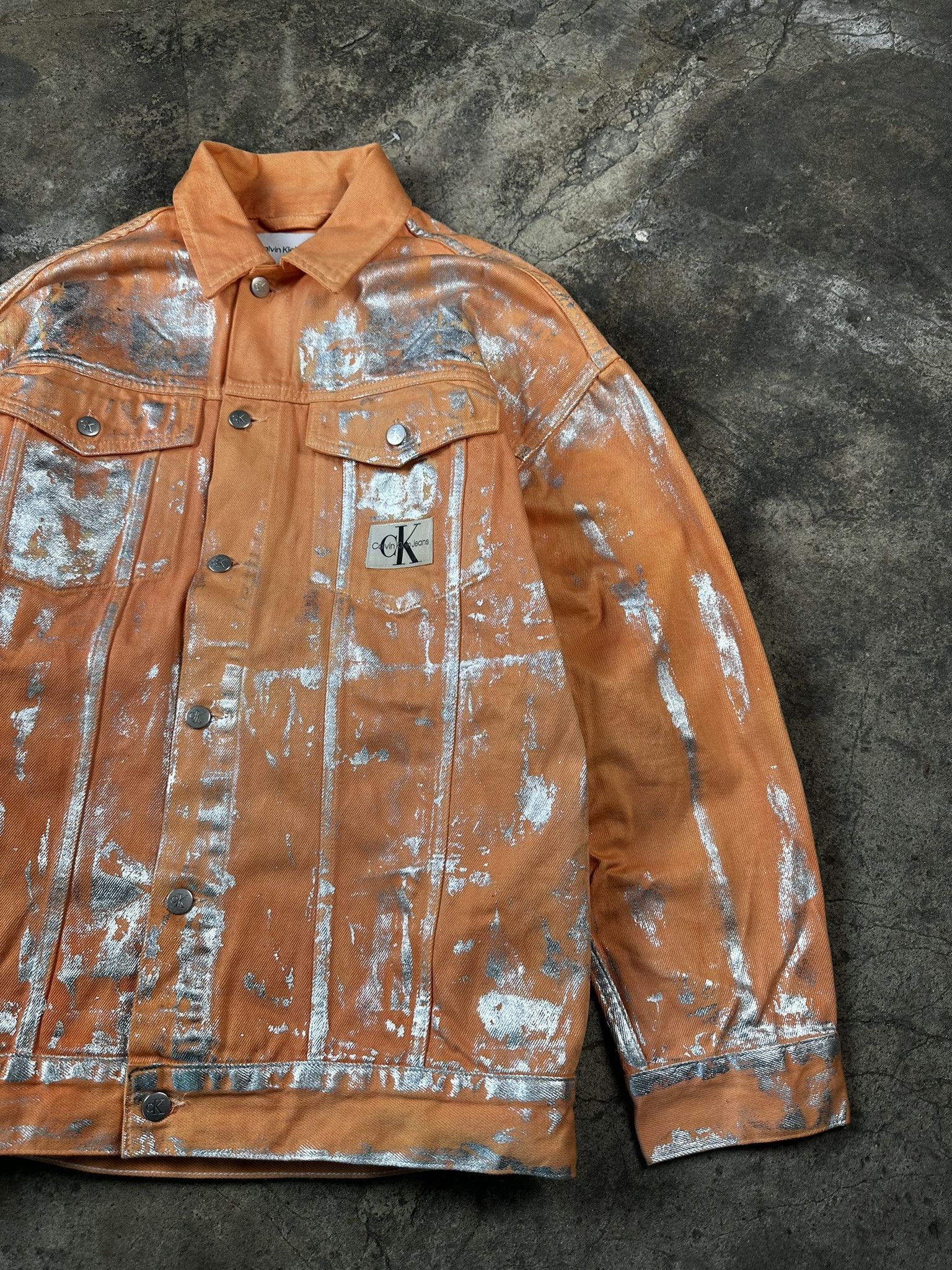 Calvin Klein Calvin Klein Waxed Denim Paint Trucker Jacket Size US L / EU 52-54 / 3 - 3 Thumbnail