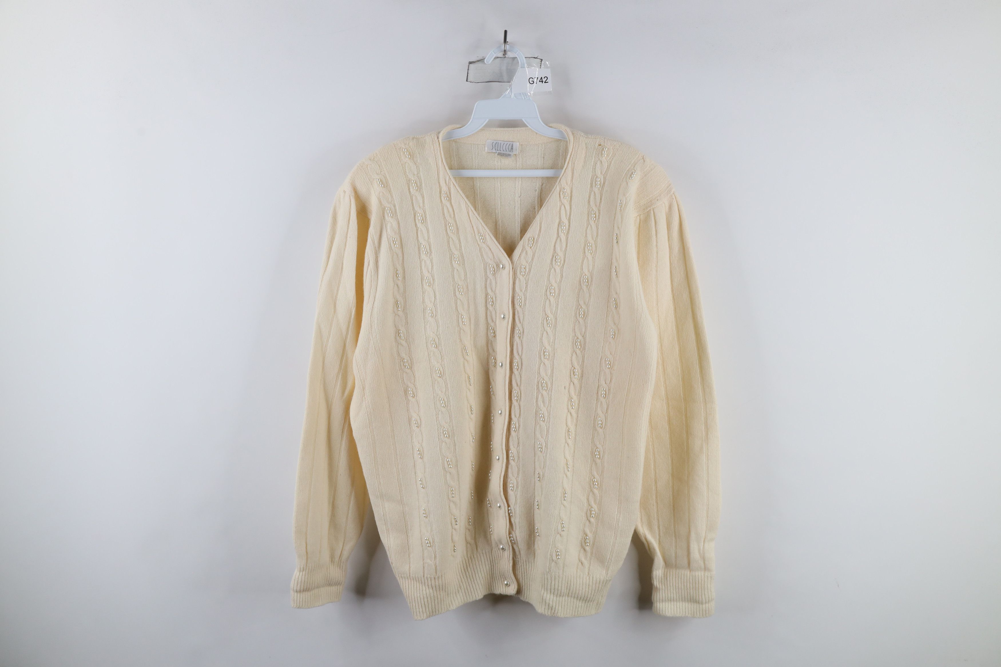 Vintage Vintage 90s Streetwear Angora Beaded Cardigan Sweater Size L / US 10 / IT 46 - 1 Thumbnail