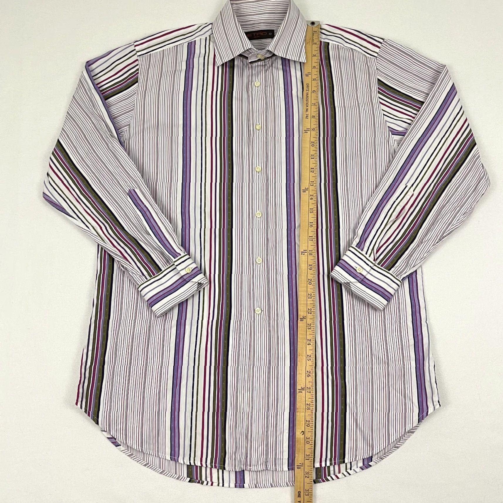Etro ETRO Milano Shirt Sz 42 MultiColor Striped Dress Up Preppy Casual Italy L/S Mens Size US XL / EU 56 / 4 - 4 Thumbnail
