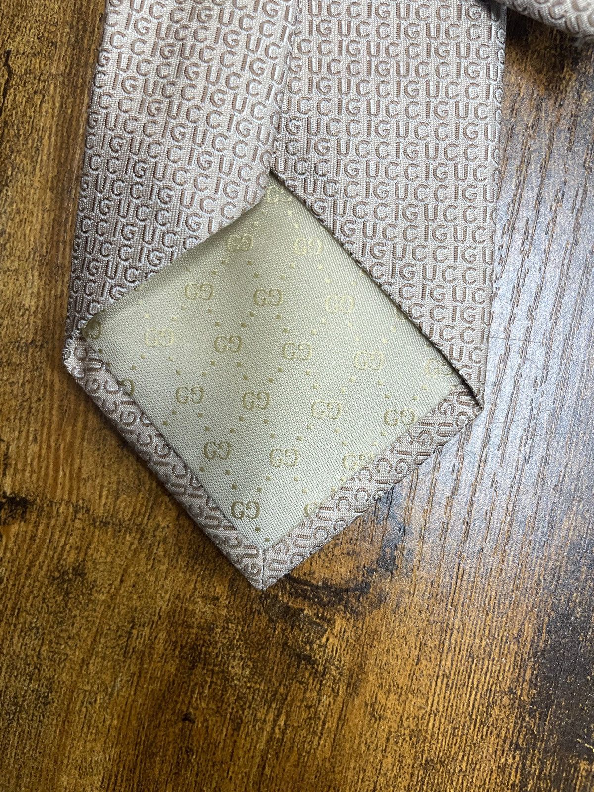 Gucci Gucci Spell Out Monogram Beige Tie Size ONE SIZE - 6 Thumbnail