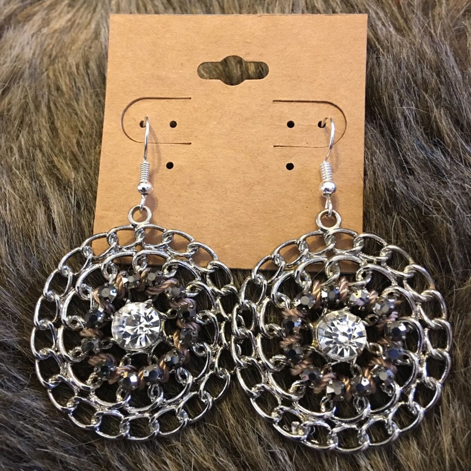 Jewelry Silver chain glass stone accent medallion earrings Size ONE SIZE - 1 Thumbnail
