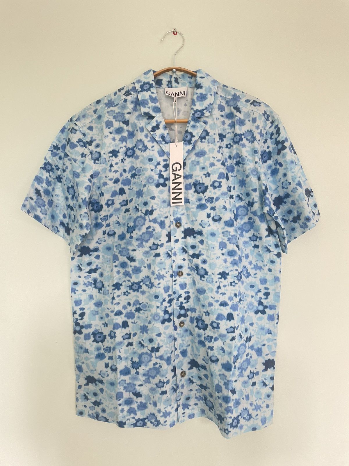 Image of Ganni Floral Shirt (Rrp:£145) in Blue, Women's (Size Small)