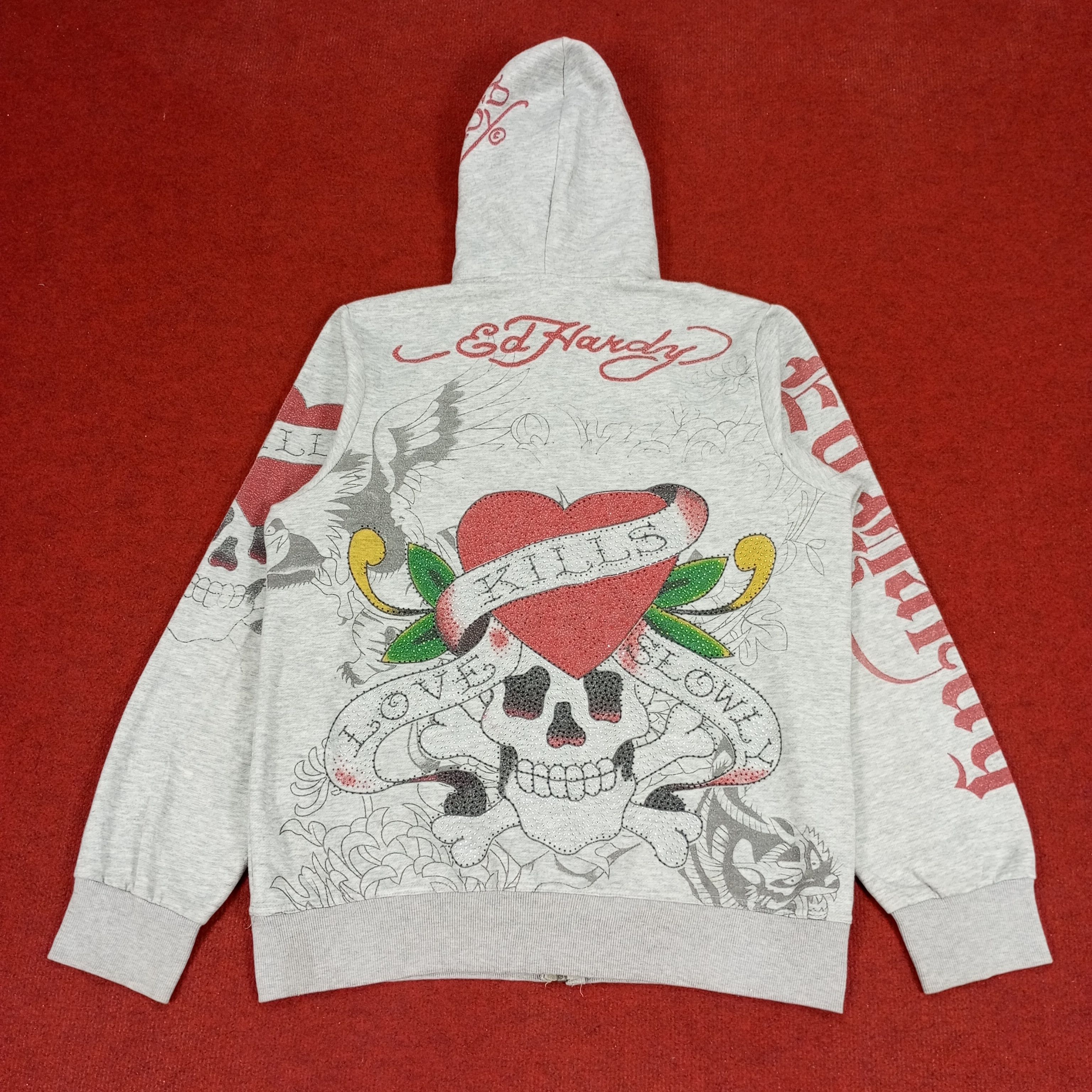 Christian Audigier Ed Hardy Designer Brand Skulls Design Zipper Hoodies Size US M / EU 48-50 / 2 - 1 Thumbnail