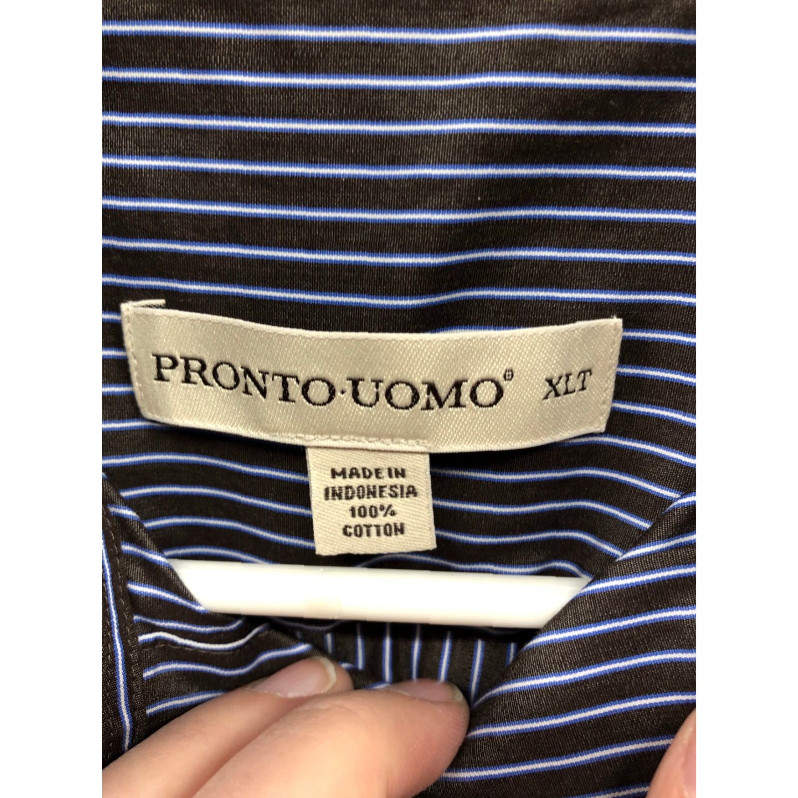 Pronto Uomo Pronto Uomo Shirt XLT Mens Black Striped Long Sleeve Spread Collar Shirt - Button-Up, Casual, Big & Tall, Classic Modern Outdoor Size US XL / EU 56 / 4 - 6 Thumbnail