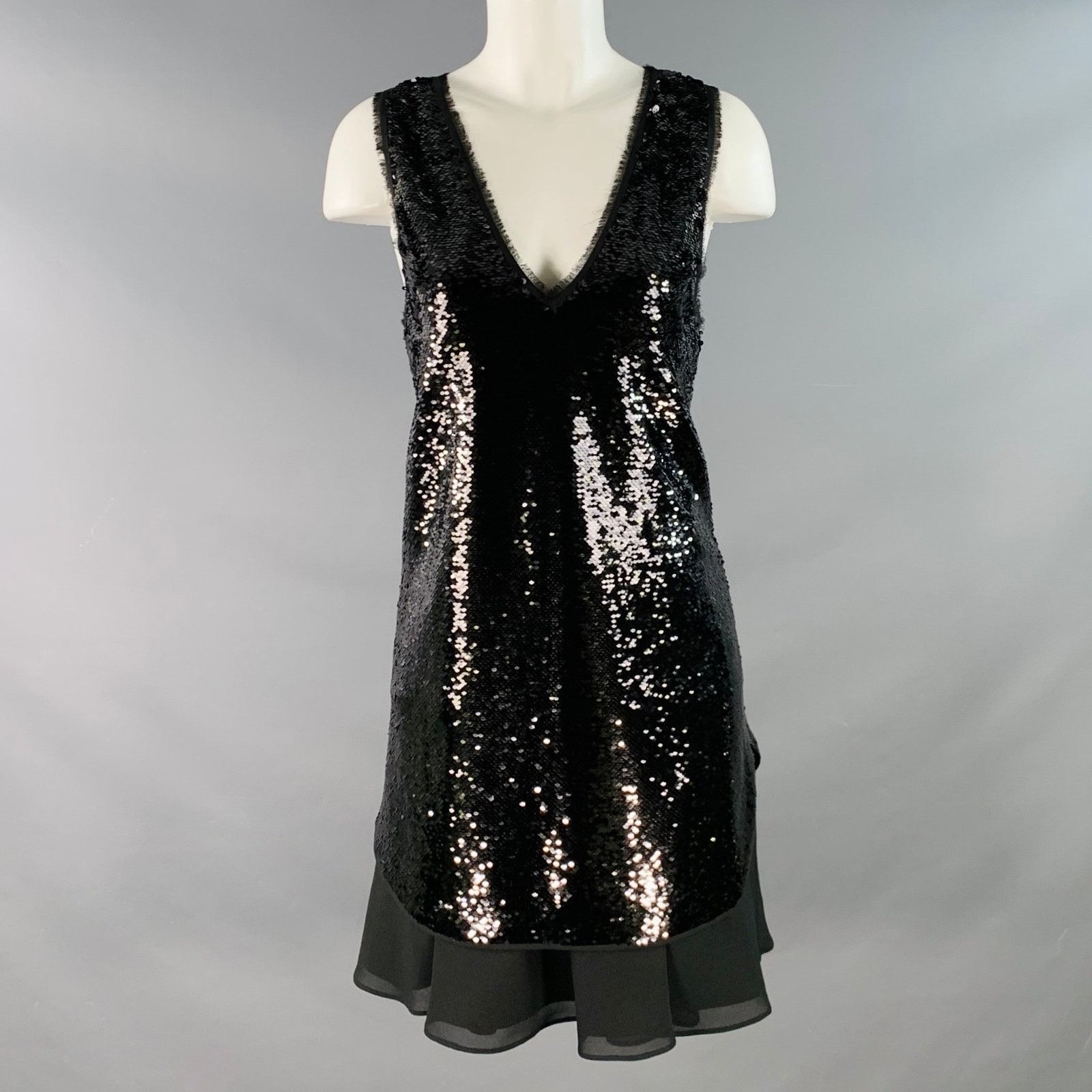 Emporio Armani Black Polyester Blend Sequined V-Neck Layered Tank Dress Size XS / US 0-2 / IT 36-38 - 1 Thumbnail