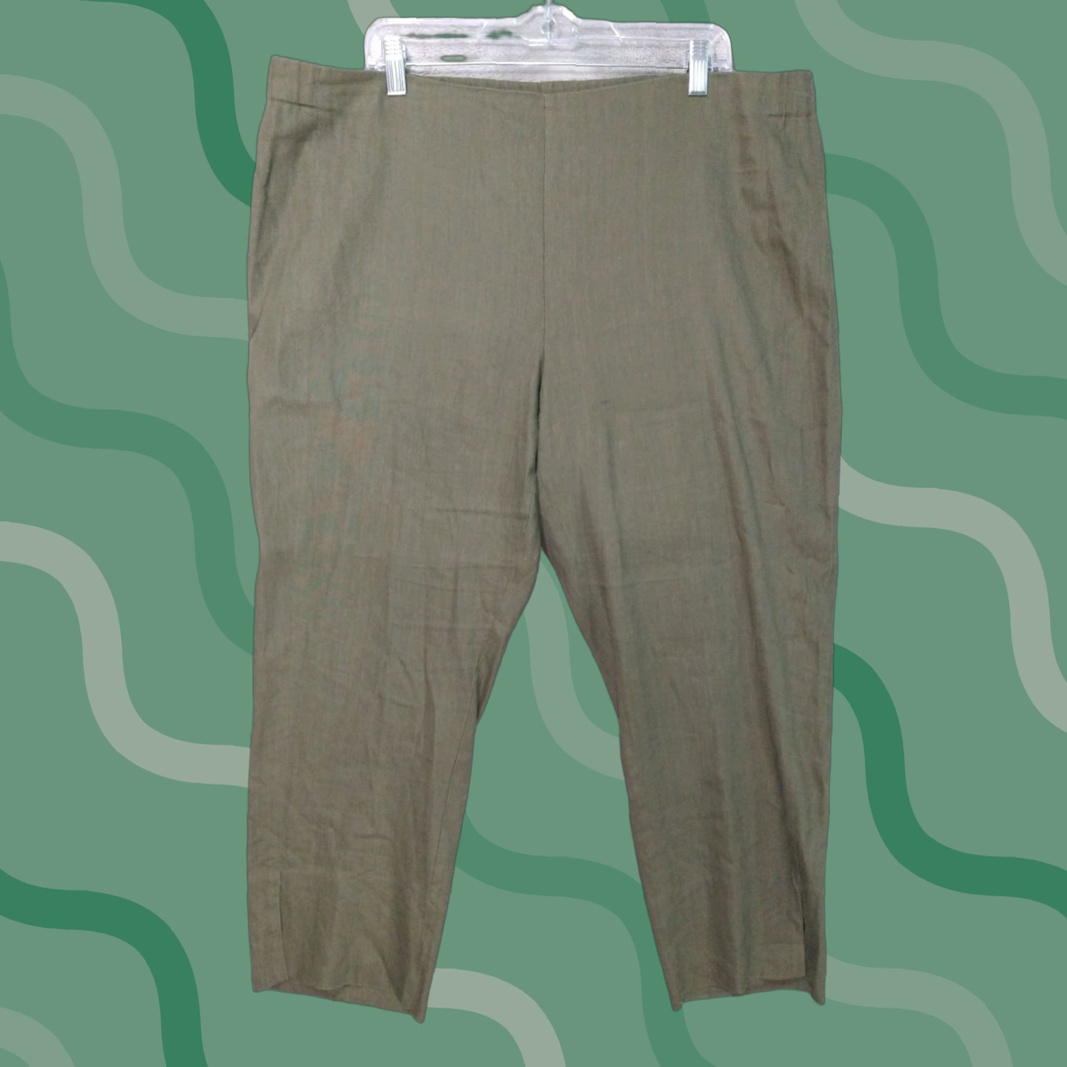 J. Jill J.Jill Pants Womens XL Green Linen Stretch Tapered Leg Crop Coastal Beachy Size 40" / US 18 - 1 Thumbnail